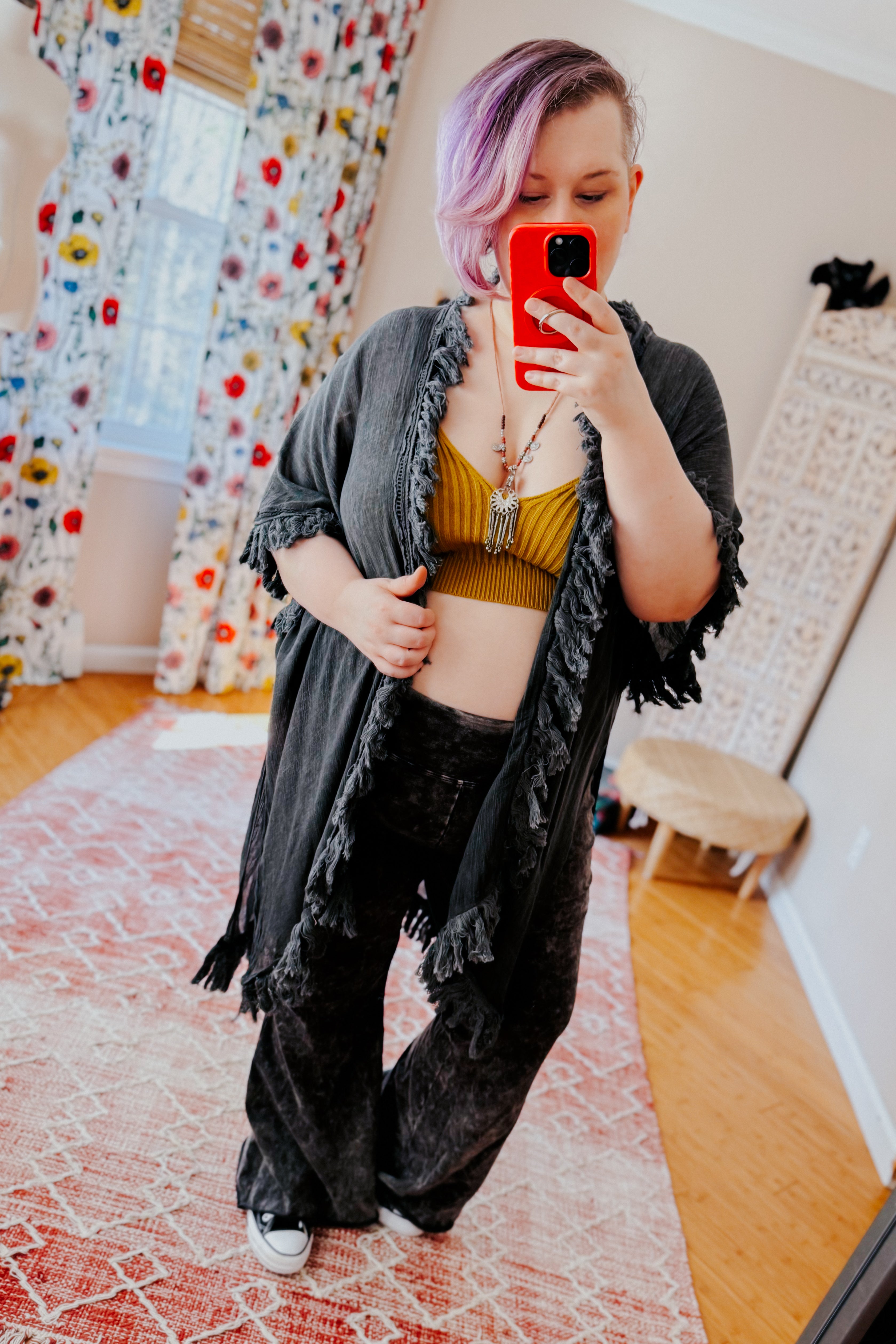 Mayze Sunbleached Fringe Duster • Charcoal