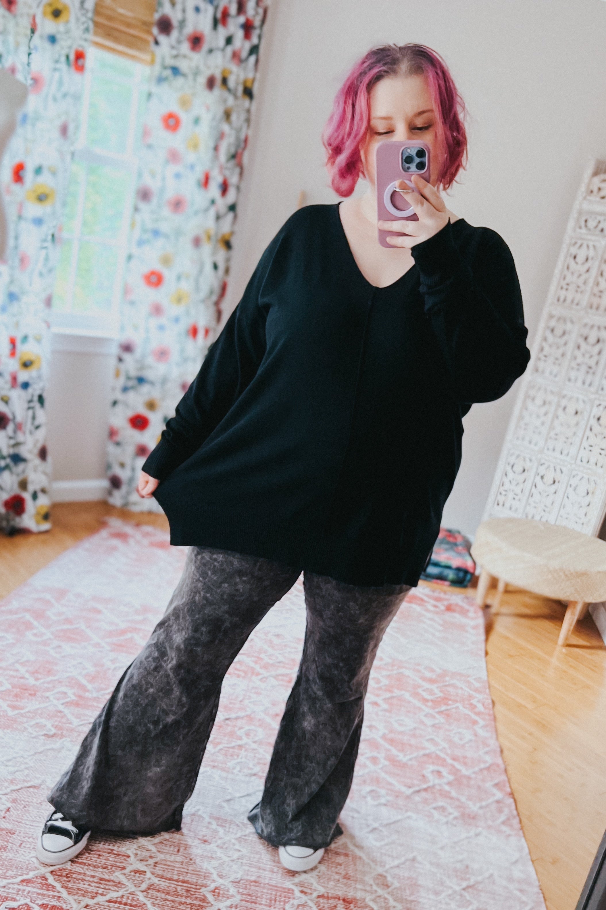 Hello Beautiful V Neck Sweater • Black