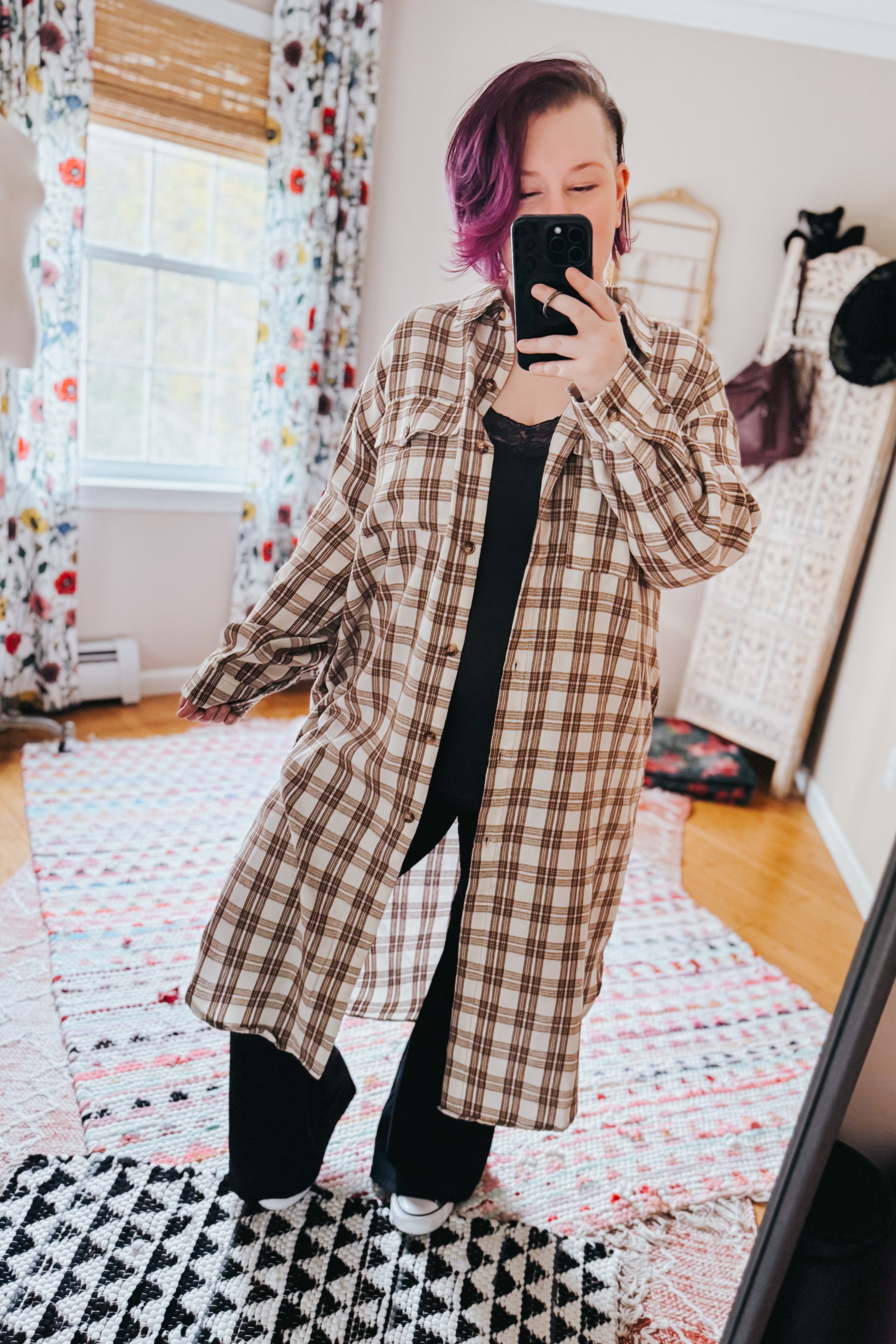 Playful in Plaid Button Down Cardigan Top • Mocha