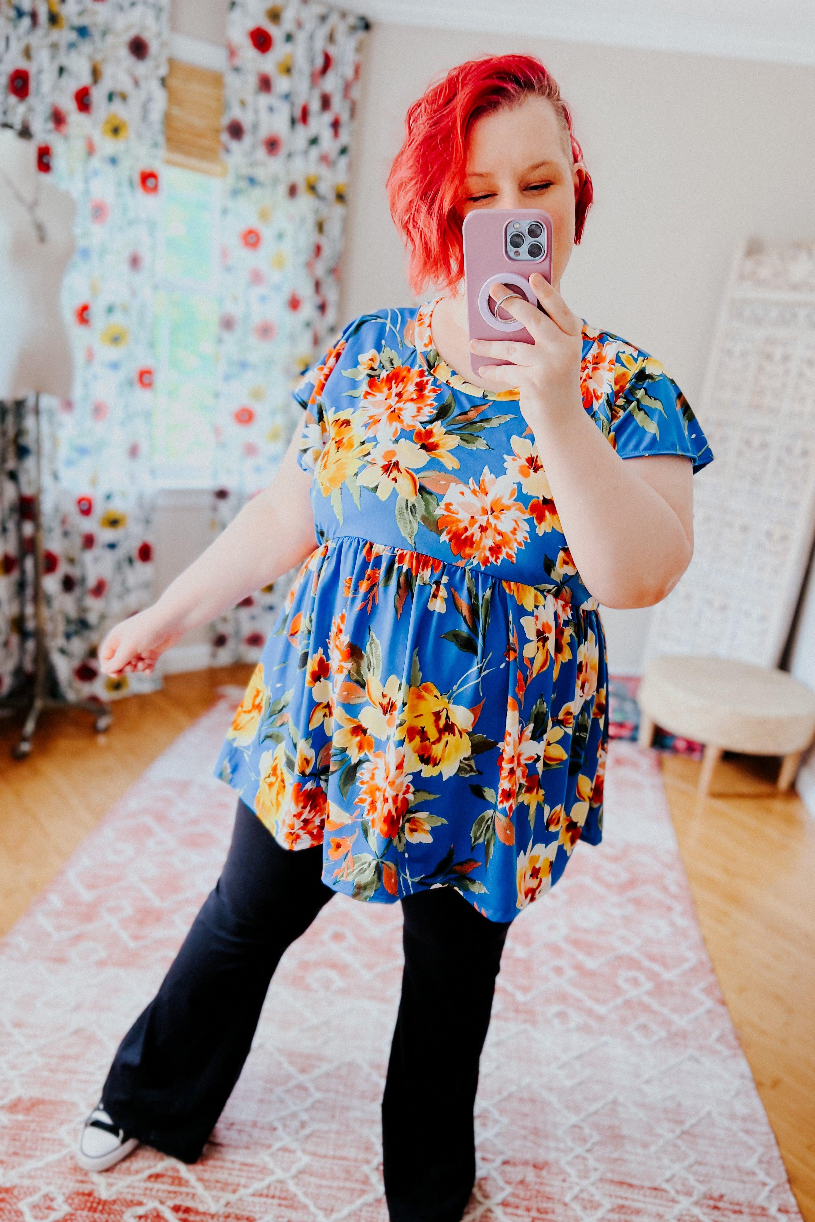 Easy Does It Ruffle Sleeve Babydoll Top - Atomic Wildflower