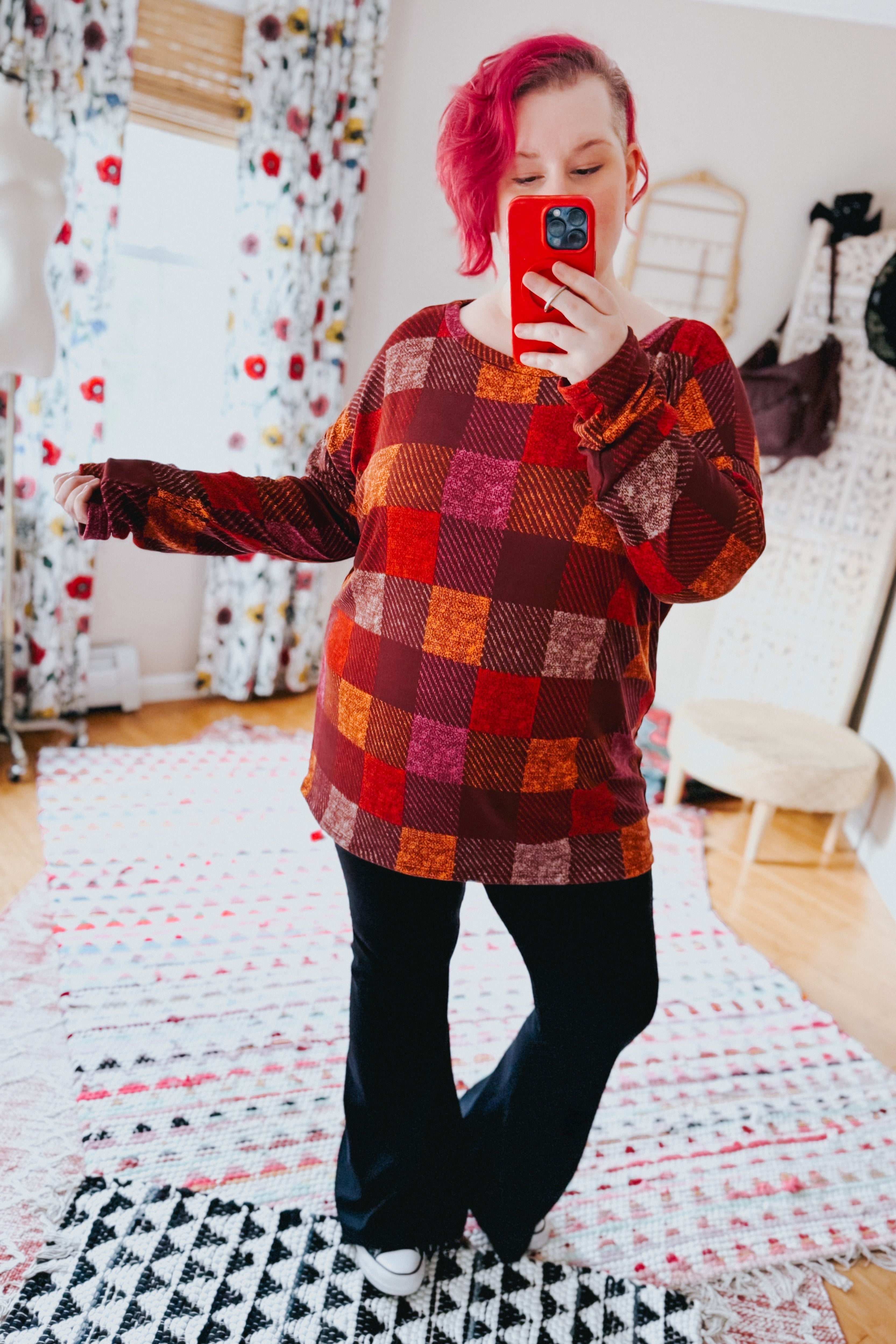 Penny For Your Thoughts Checkered Long Sleeve Top