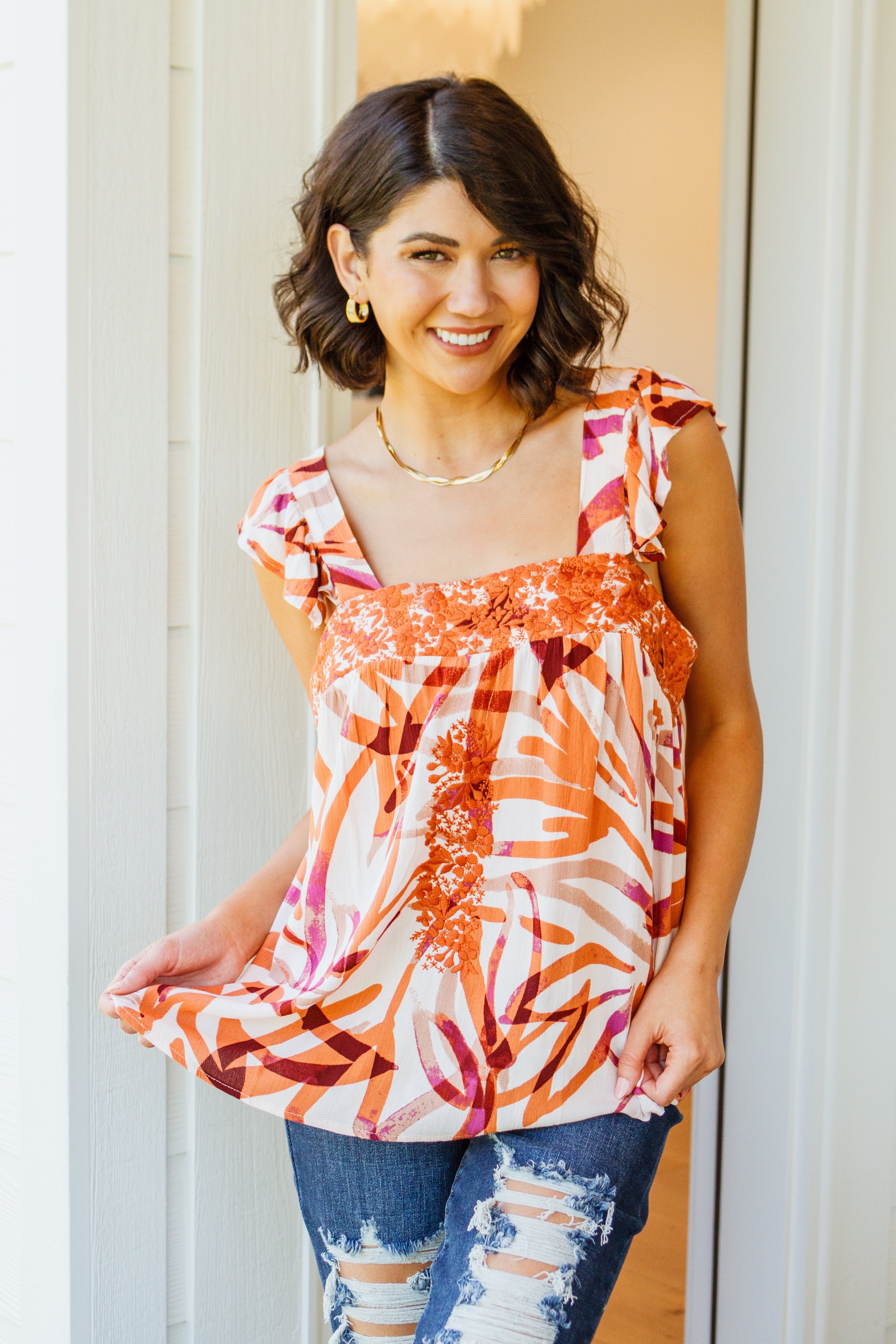 Francesca Embroidered Top • Rust
