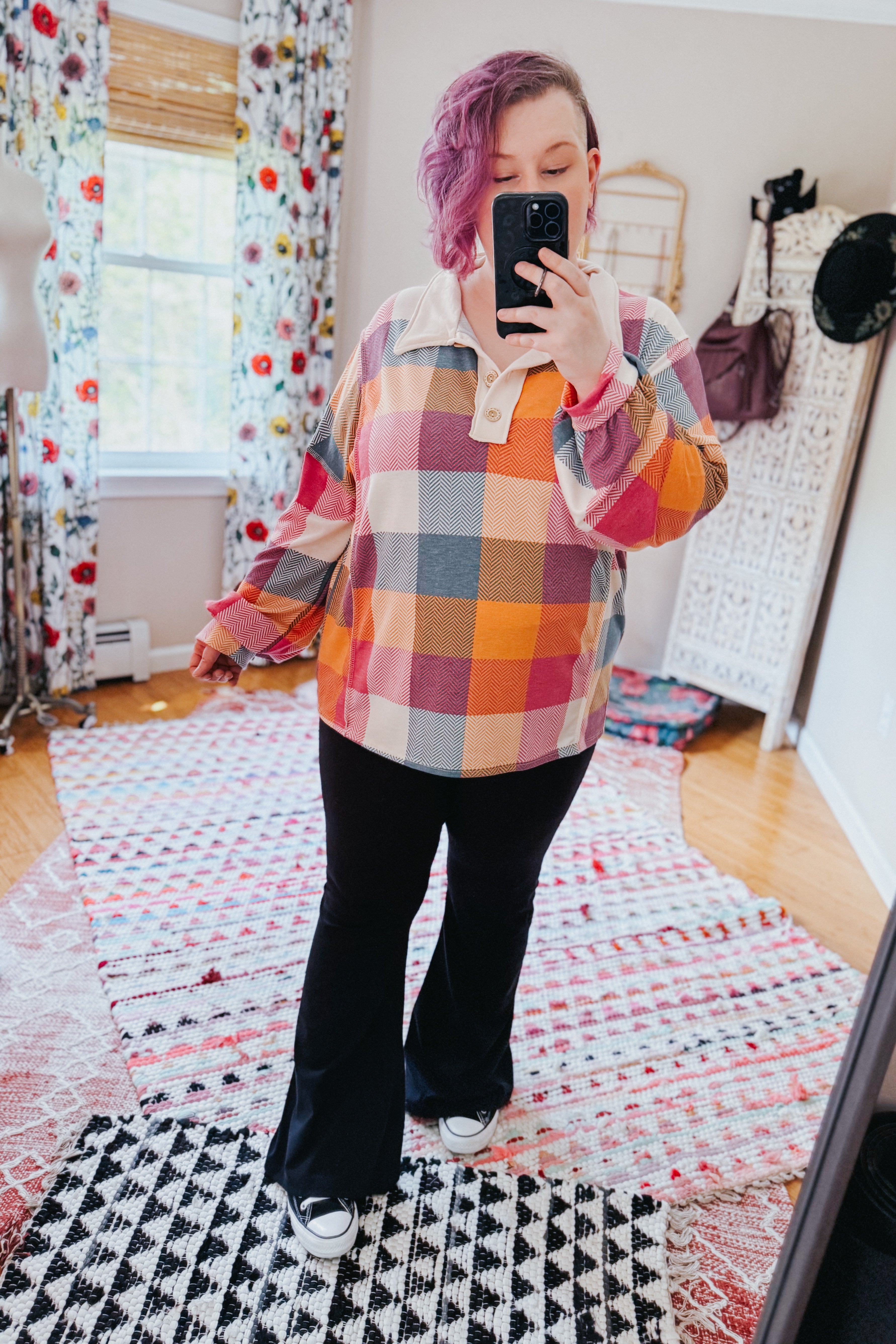 Just Right Checkered Long Sleeve Top • Berry