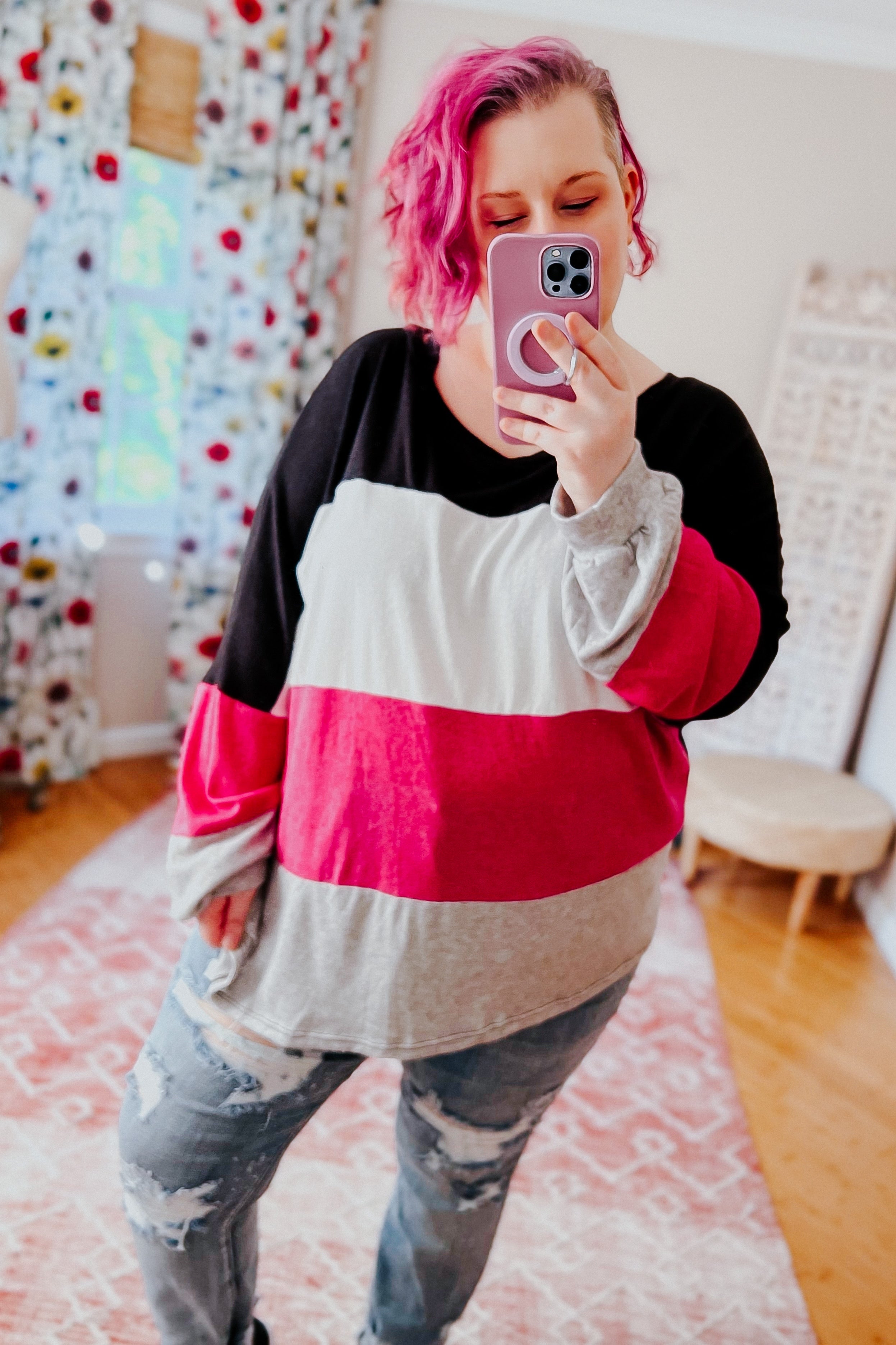No One Else Color Block Hacci Top