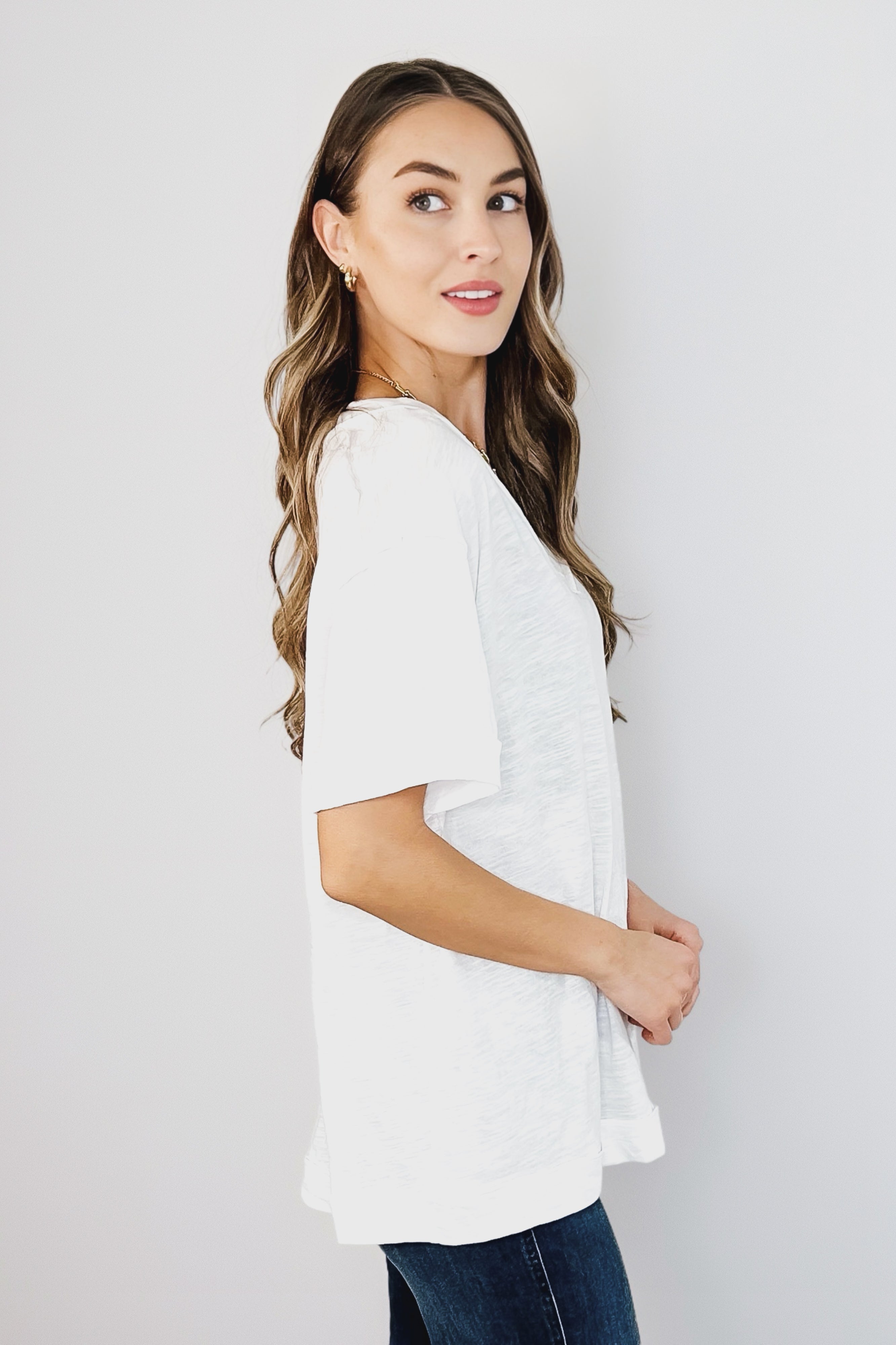 Basic Instinct Drop Shoulder V-Neck Tee • Ivory
