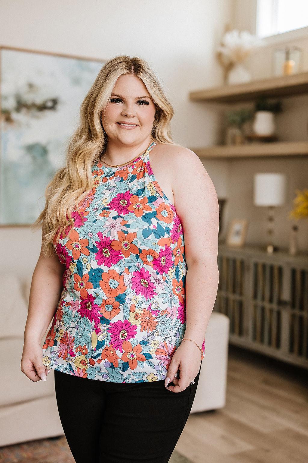 Festival Season Floral Halter Tank - Atomic Wildflower