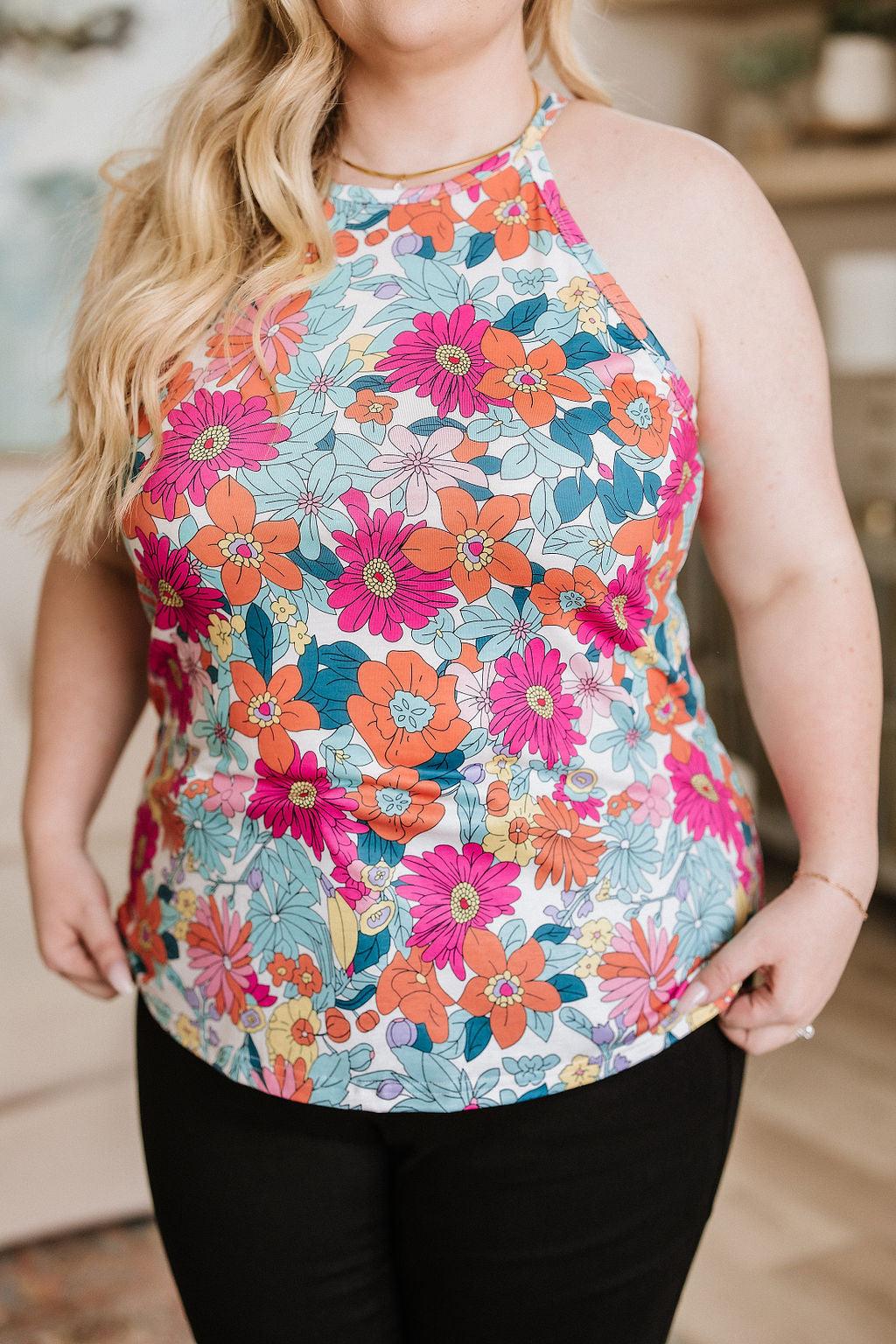 Festival Season Floral Halter Tank - Atomic Wildflower