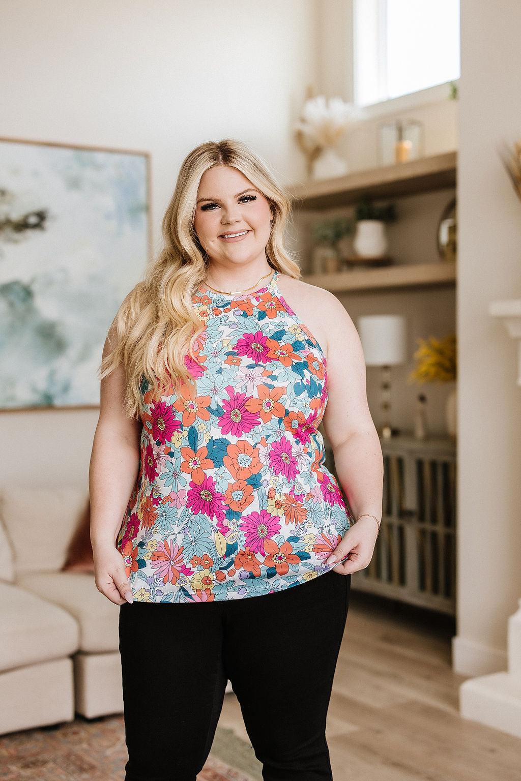 Festival Season Floral Halter Tank - Atomic Wildflower