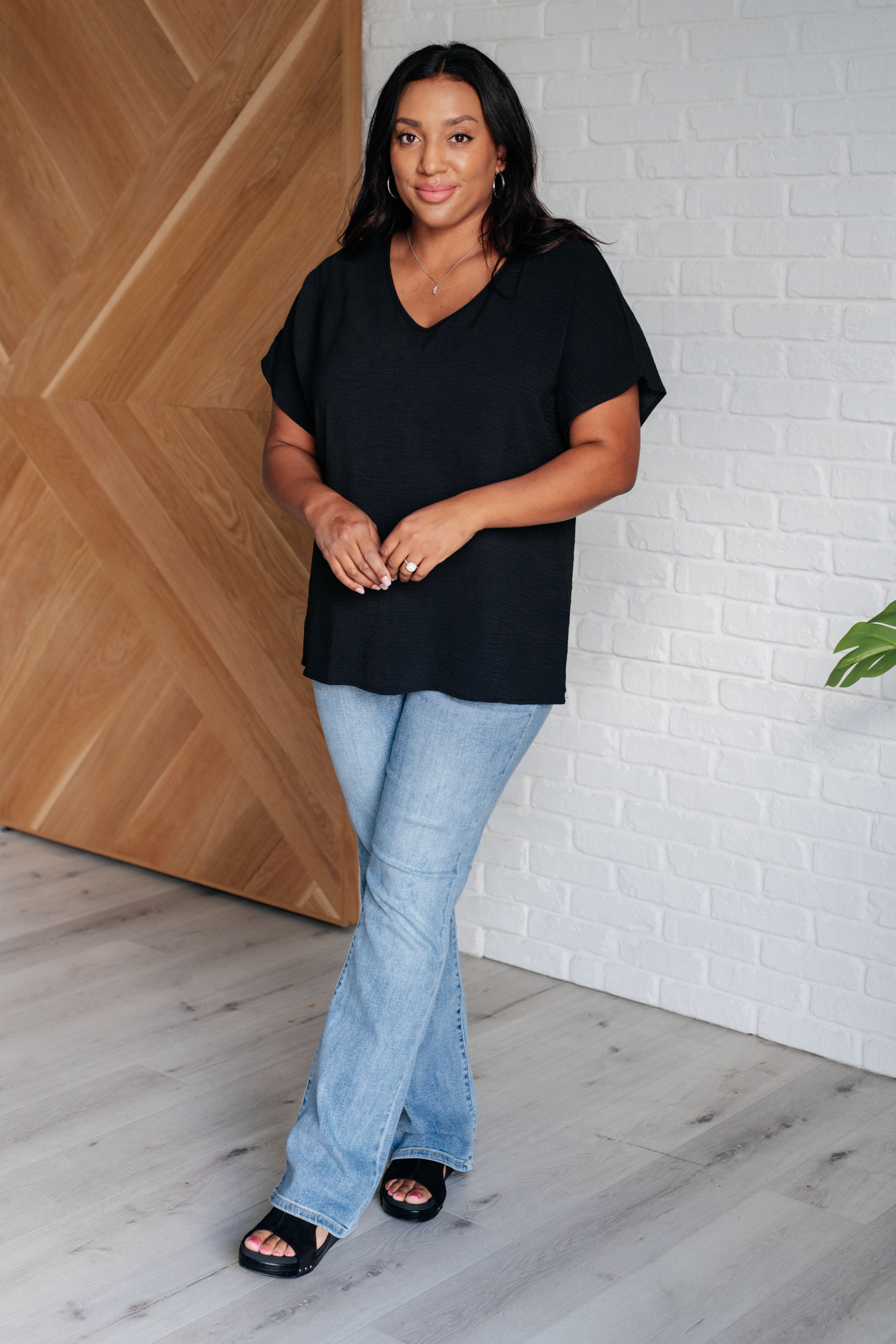 Frequently Asked Questions V-Neck Top • Black