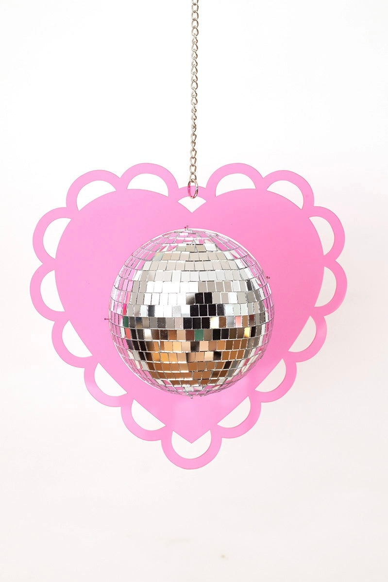 Hanging Mini Disco Scalloped Heart Sun Catcher • Light Pink