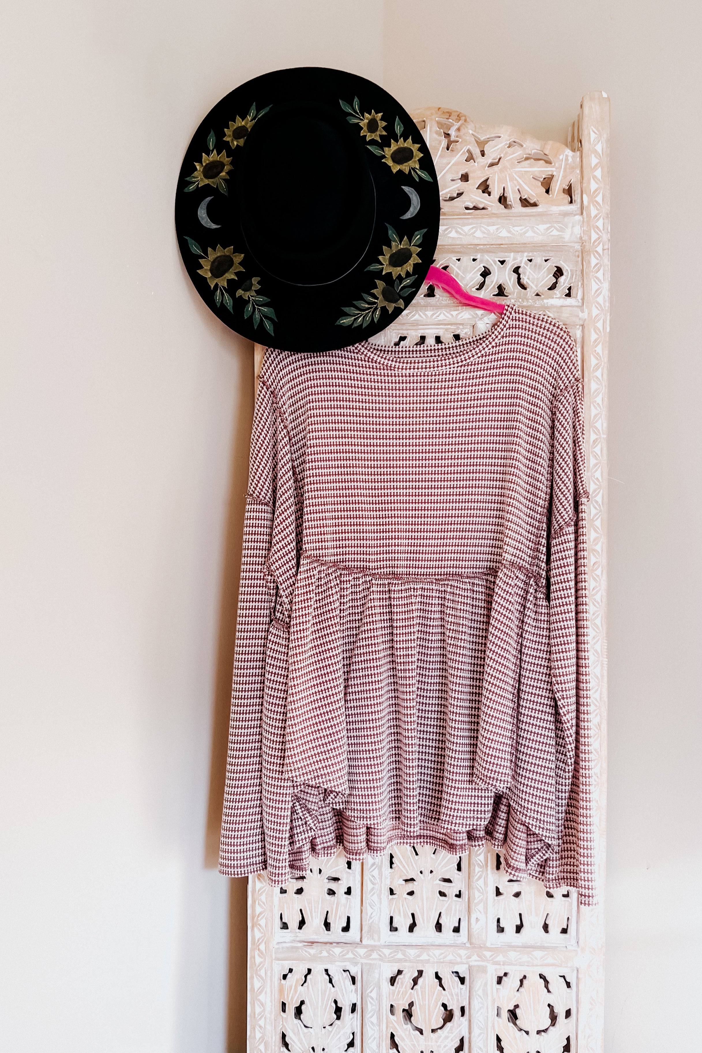 Fall Days Two Tone Jacquard Knit Babydoll Top