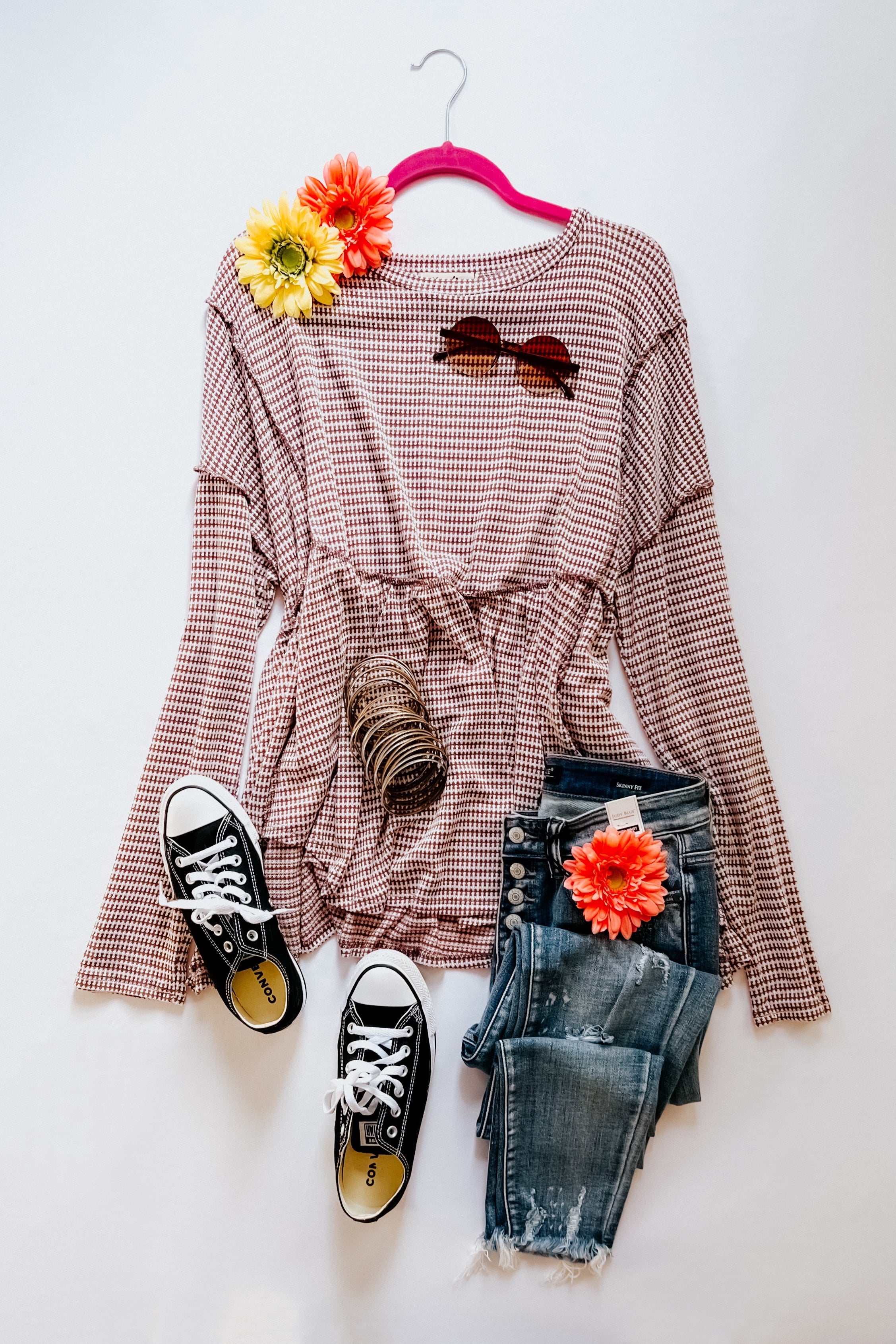 Fall Days Two Tone Jacquard Knit Babydoll Top