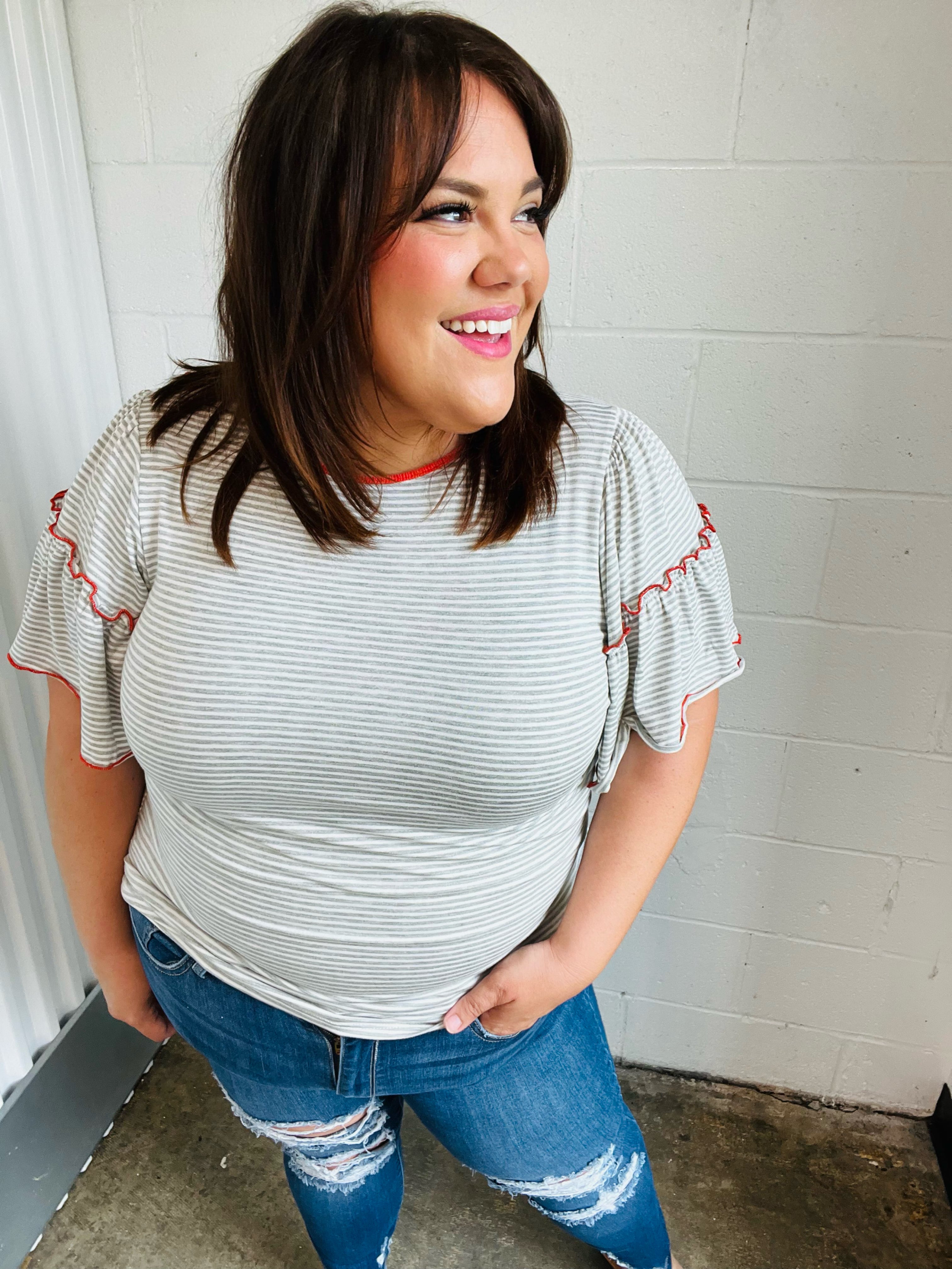 Schools Out Striped Flutter Sleeve Top - Atomic Wildflower