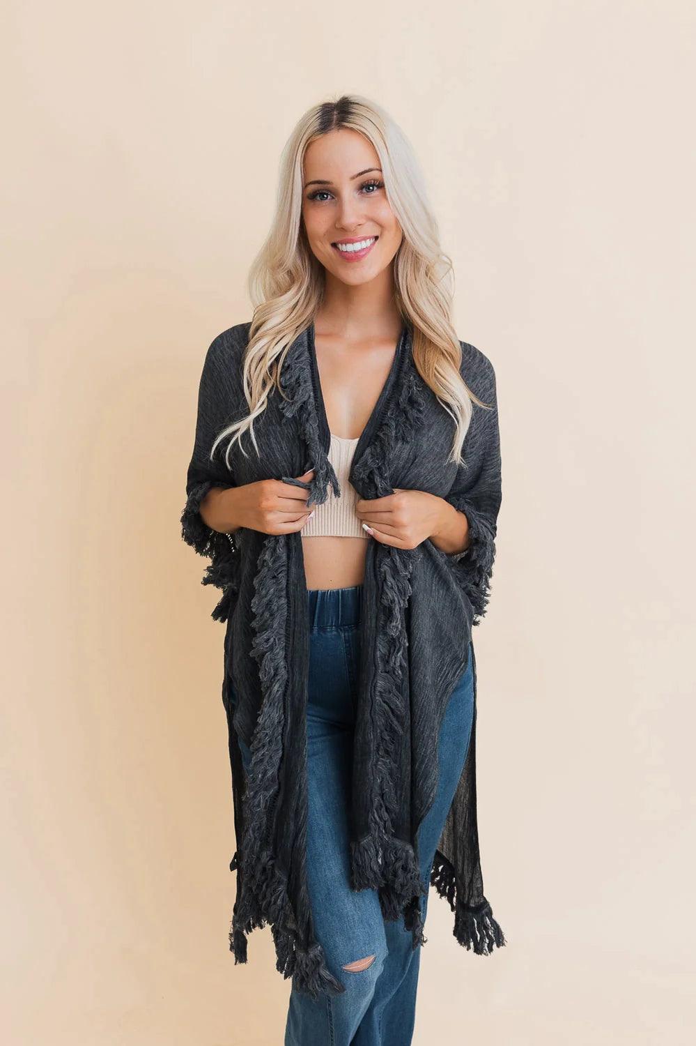 Mayze Sunbleached Fringe Duster • Charcoal