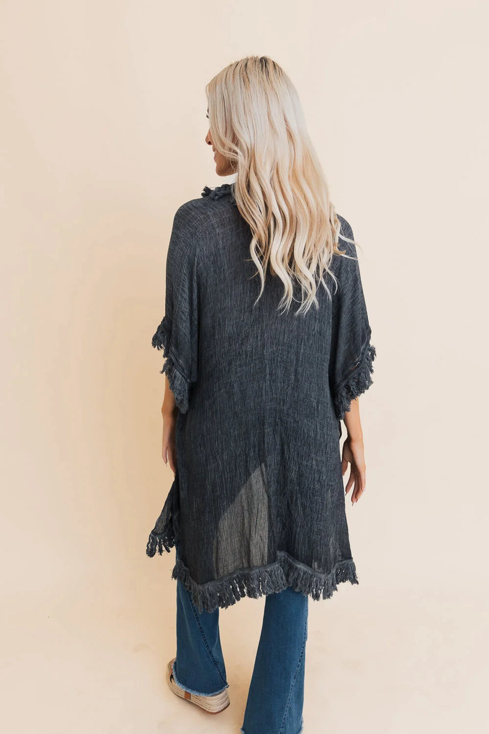 Mayze Sunbleached Fringe Duster • Charcoal