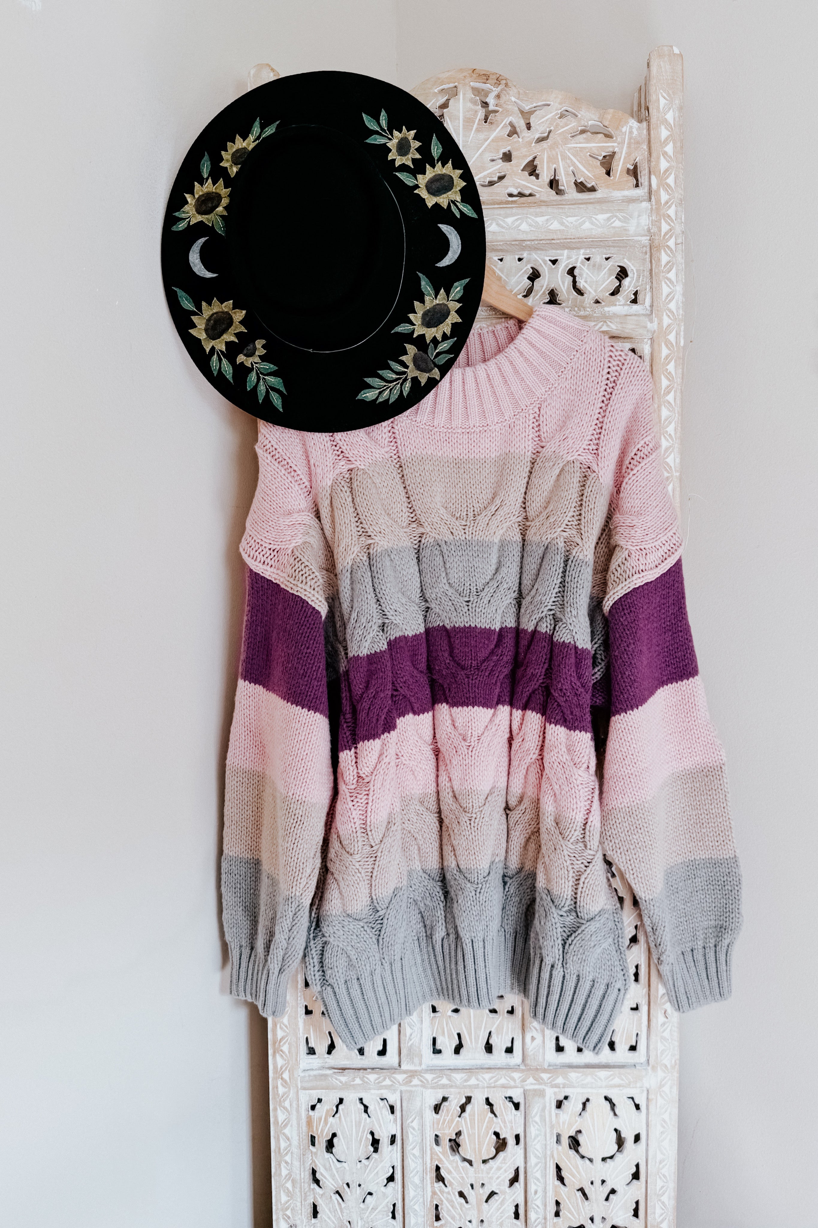 Your Blessings Stripe Cable Knit Mock Neck Sweater • Mauve