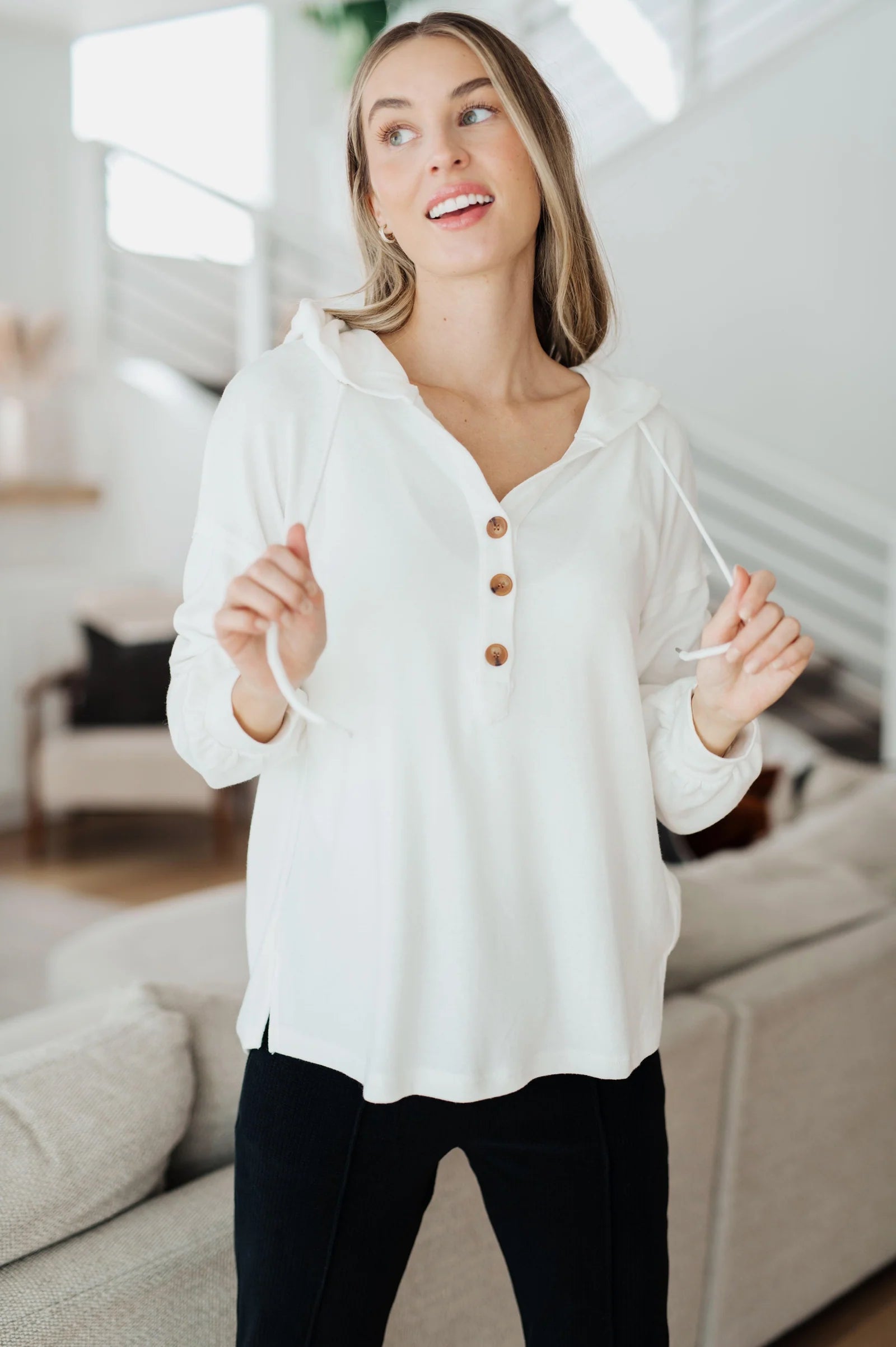 Happier Now Henley Hoodie • Ivory