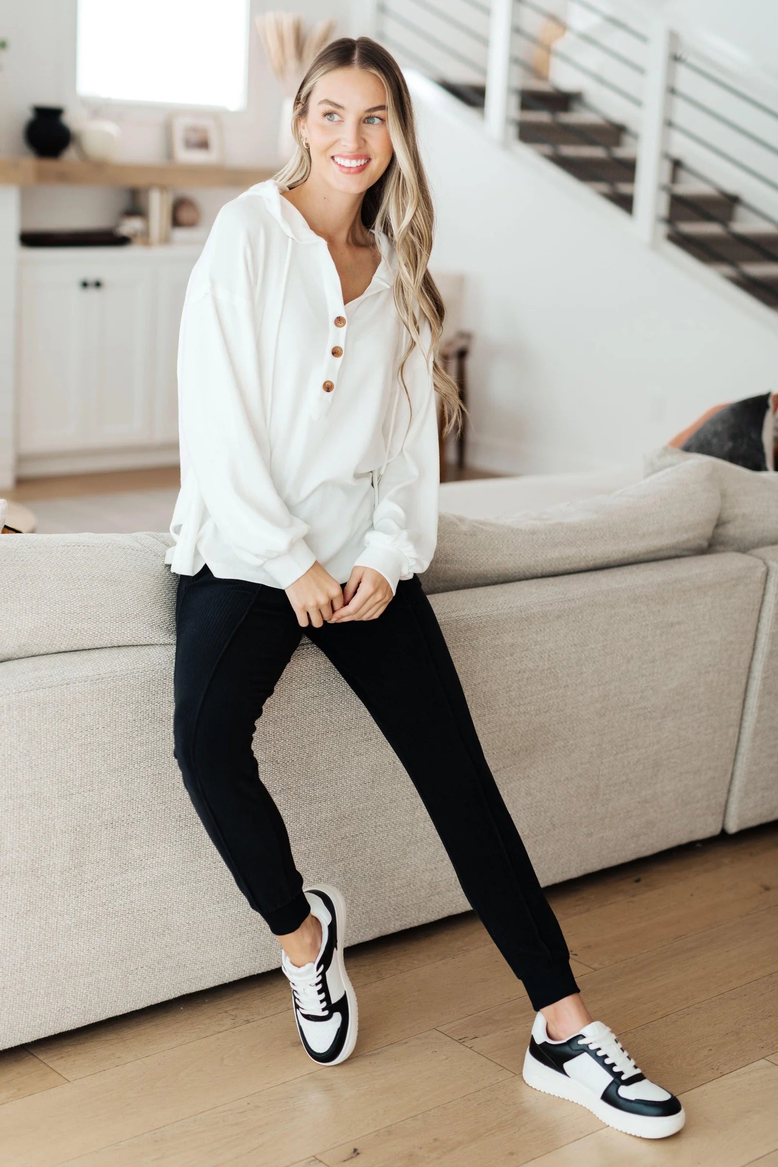 Happier Now Henley Hoodie • Ivory