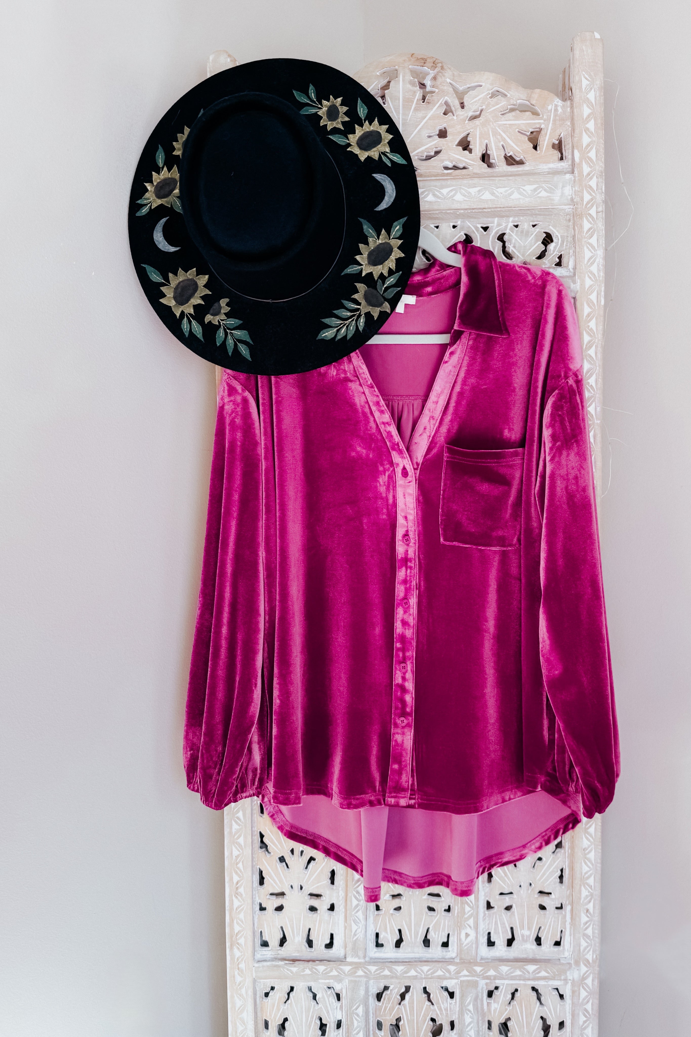 The Best Policy Velvet Balloon Sleeve Top