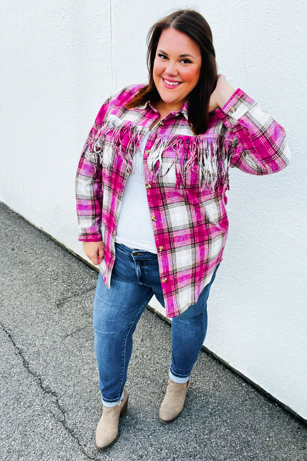 Always Win Plaid Fringe Shacket