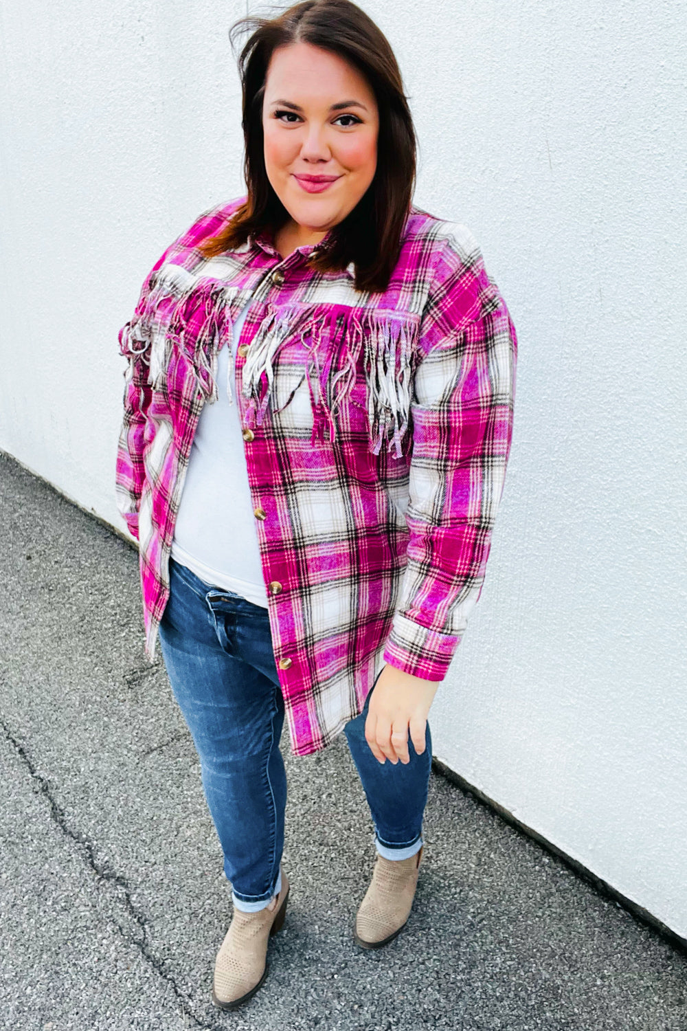 Always Win Plaid Fringe Shacket