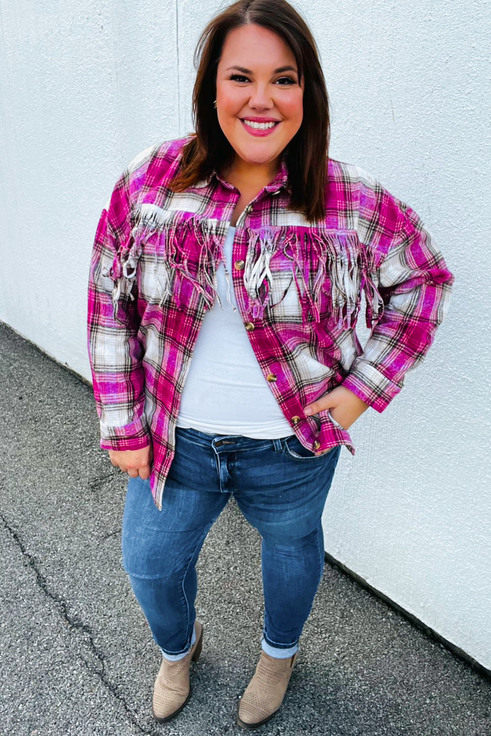 Always Win Plaid Fringe Shacket