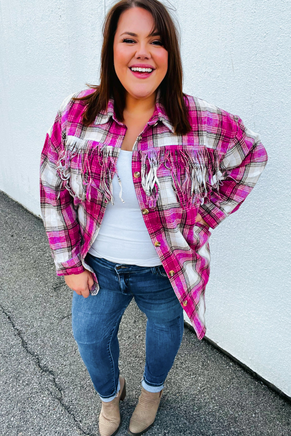Always Win Plaid Fringe Shacket