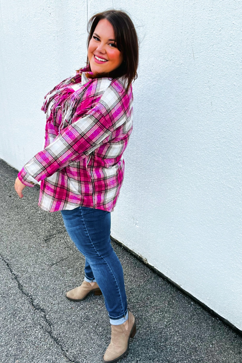 Always Win Plaid Fringe Shacket