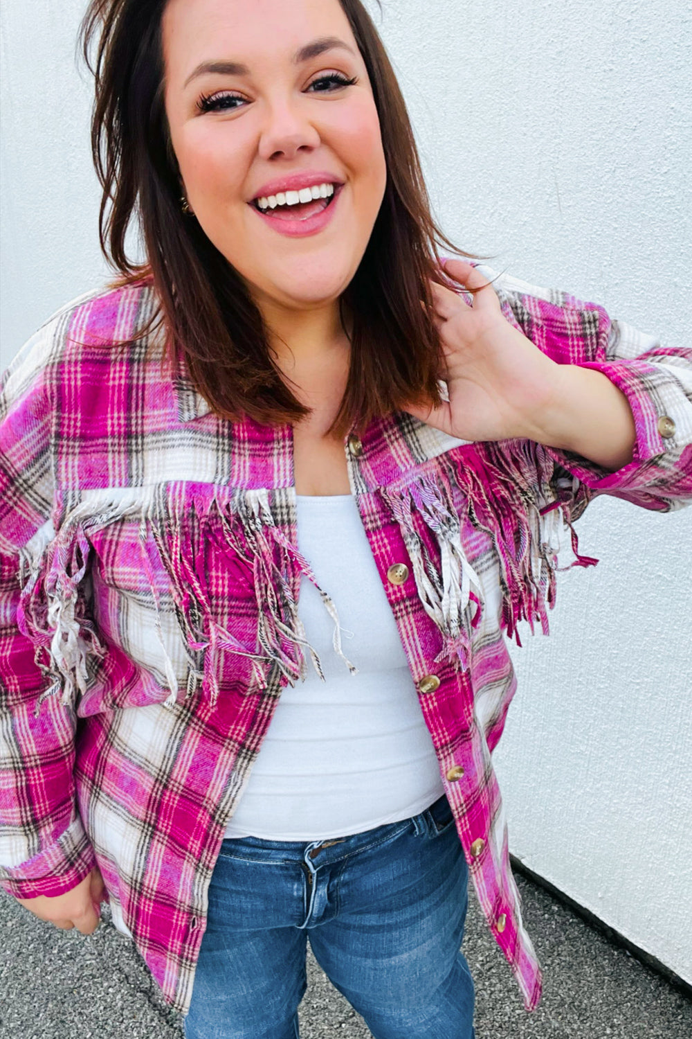 Always Win Plaid Fringe Shacket
