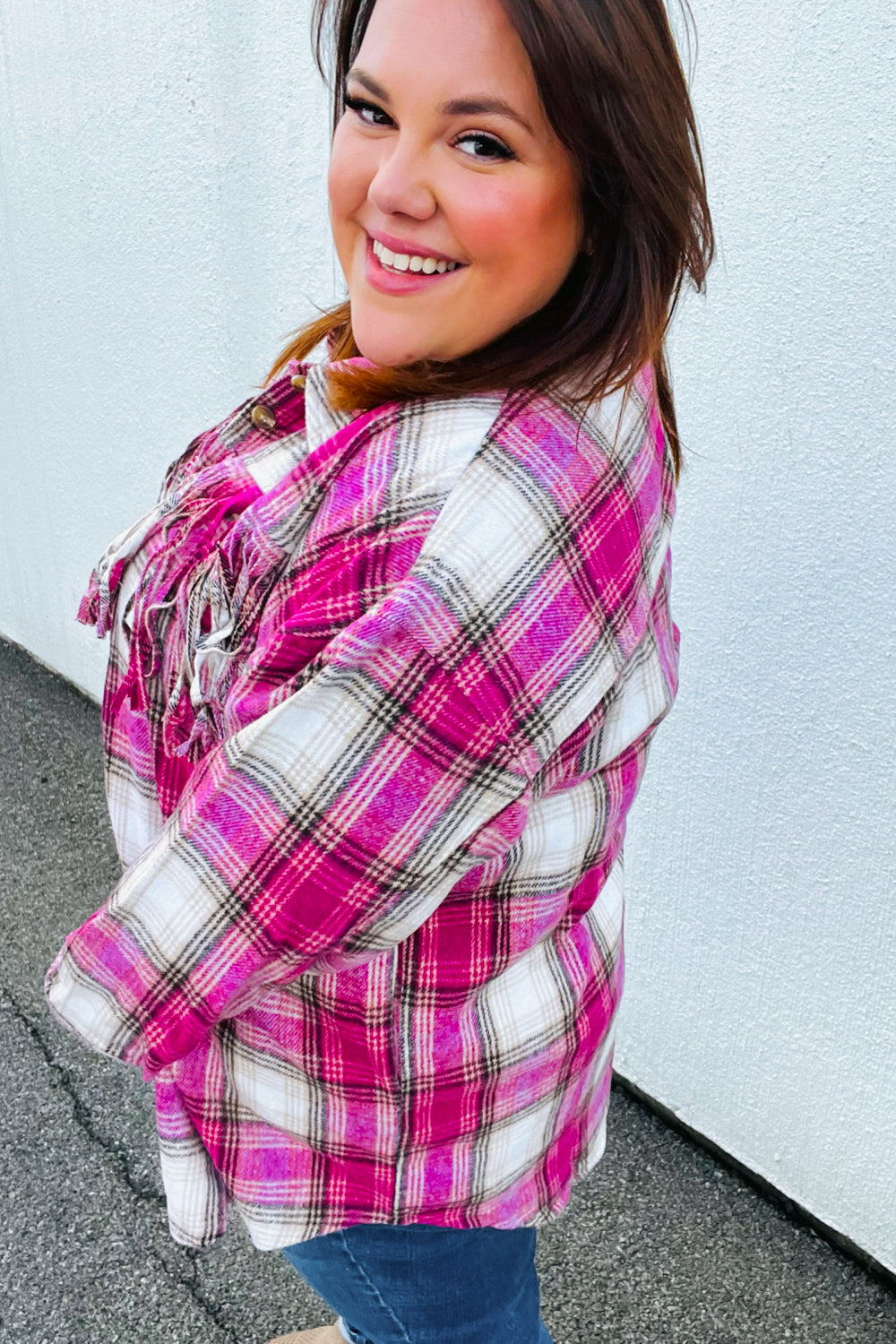 Always Win Plaid Fringe Shacket