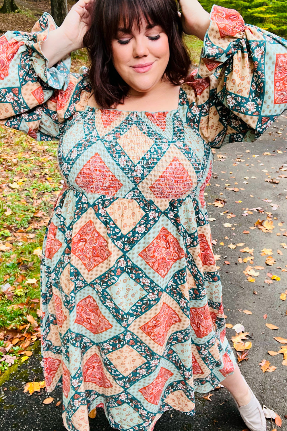Join Me Later Boho Smocked Woven Midi Dress