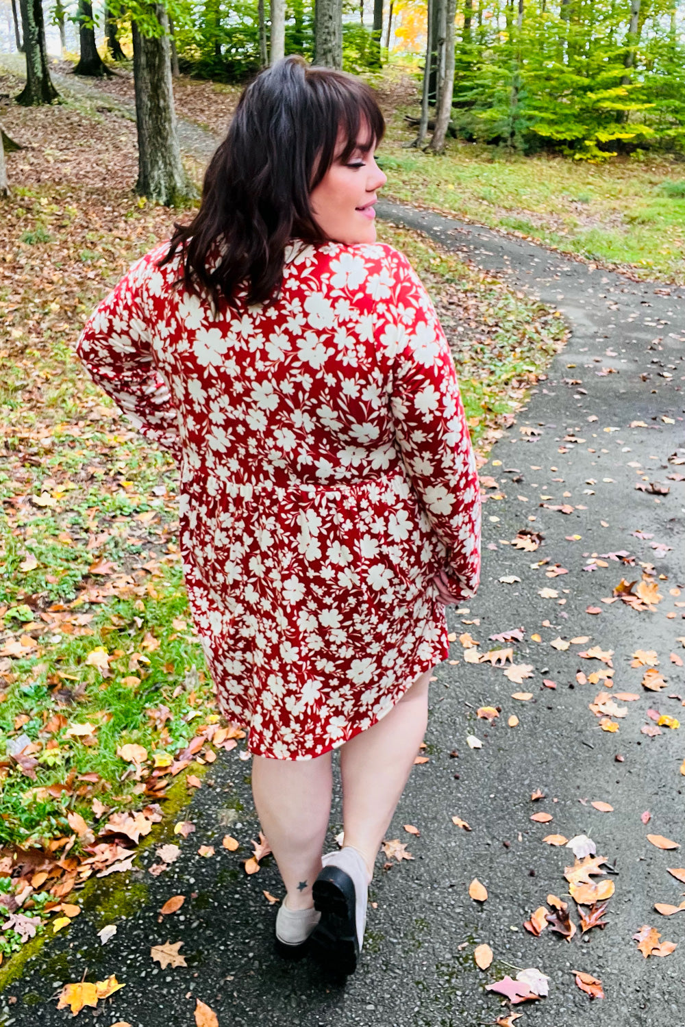 Just Be You Floral Long Sleeve Babydoll Dress • Rust
