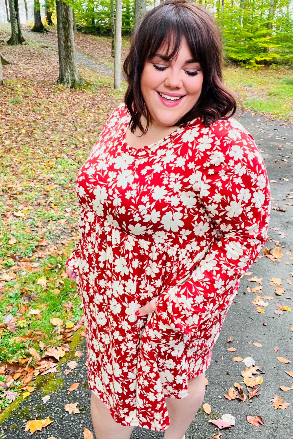 Just Be You Floral Long Sleeve Babydoll Dress • Rust