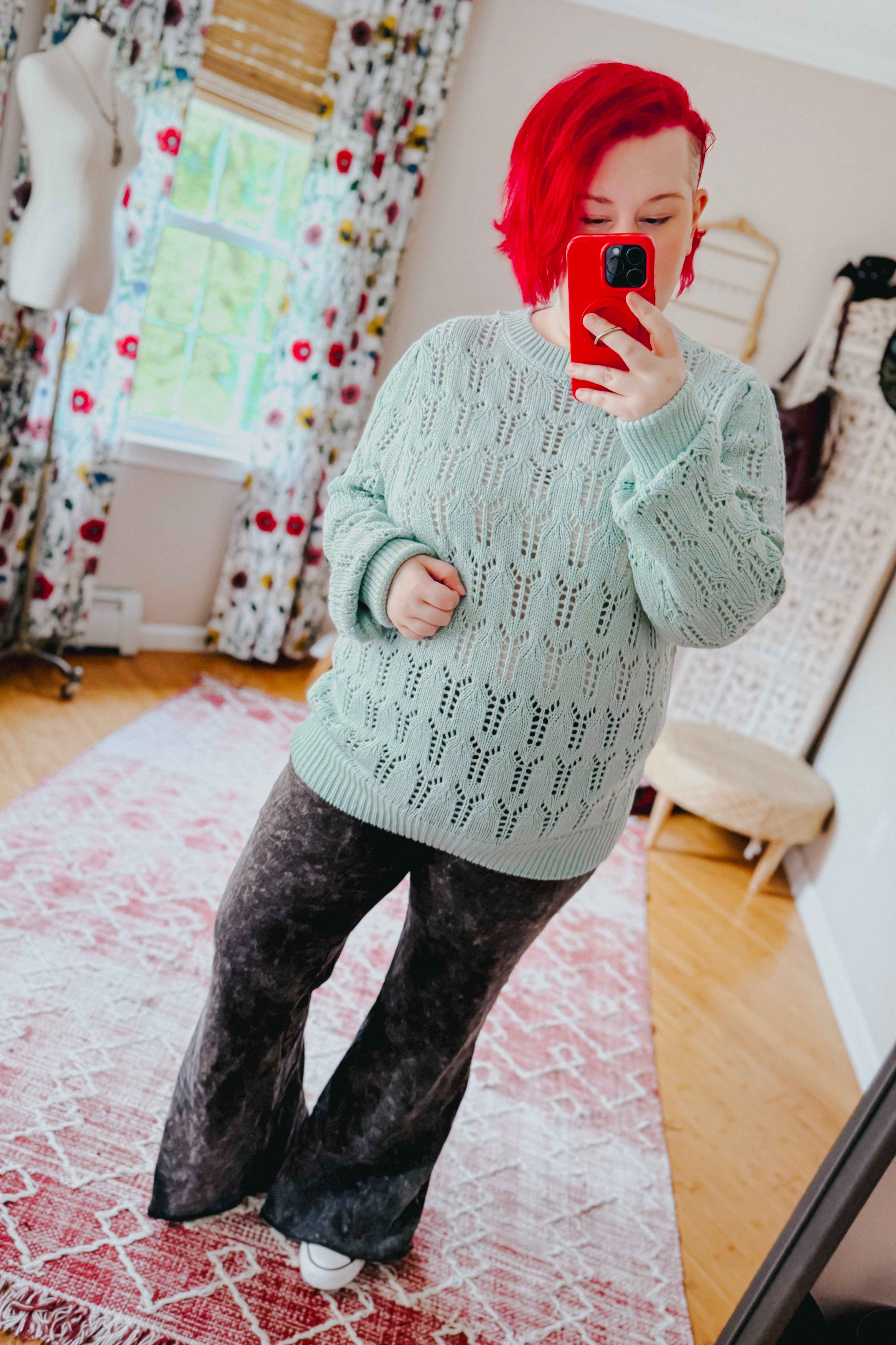 Hole In One Sheer Pointelle Knit Sweater