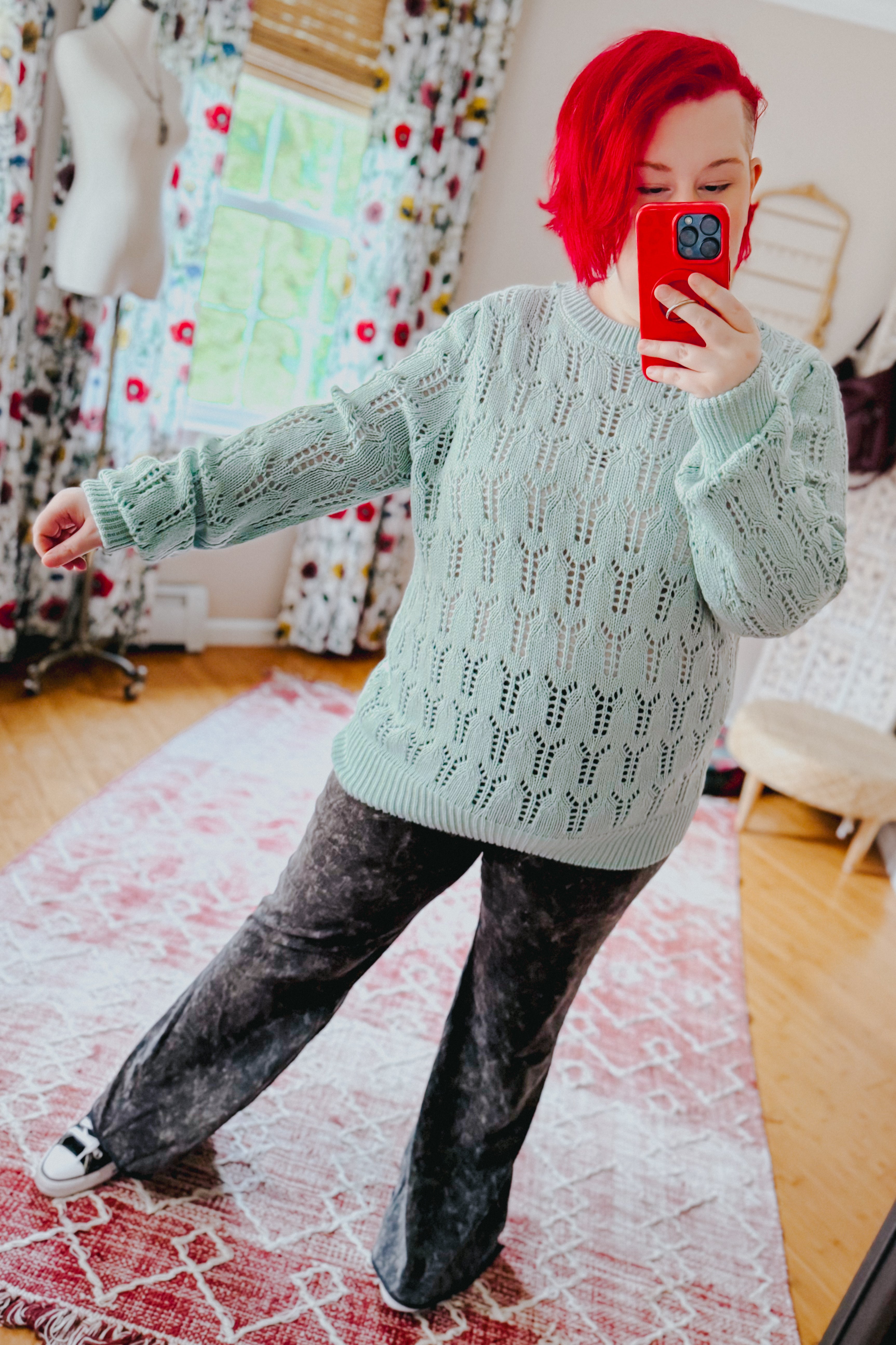 Hole In One Sheer Pointelle Knit Sweater