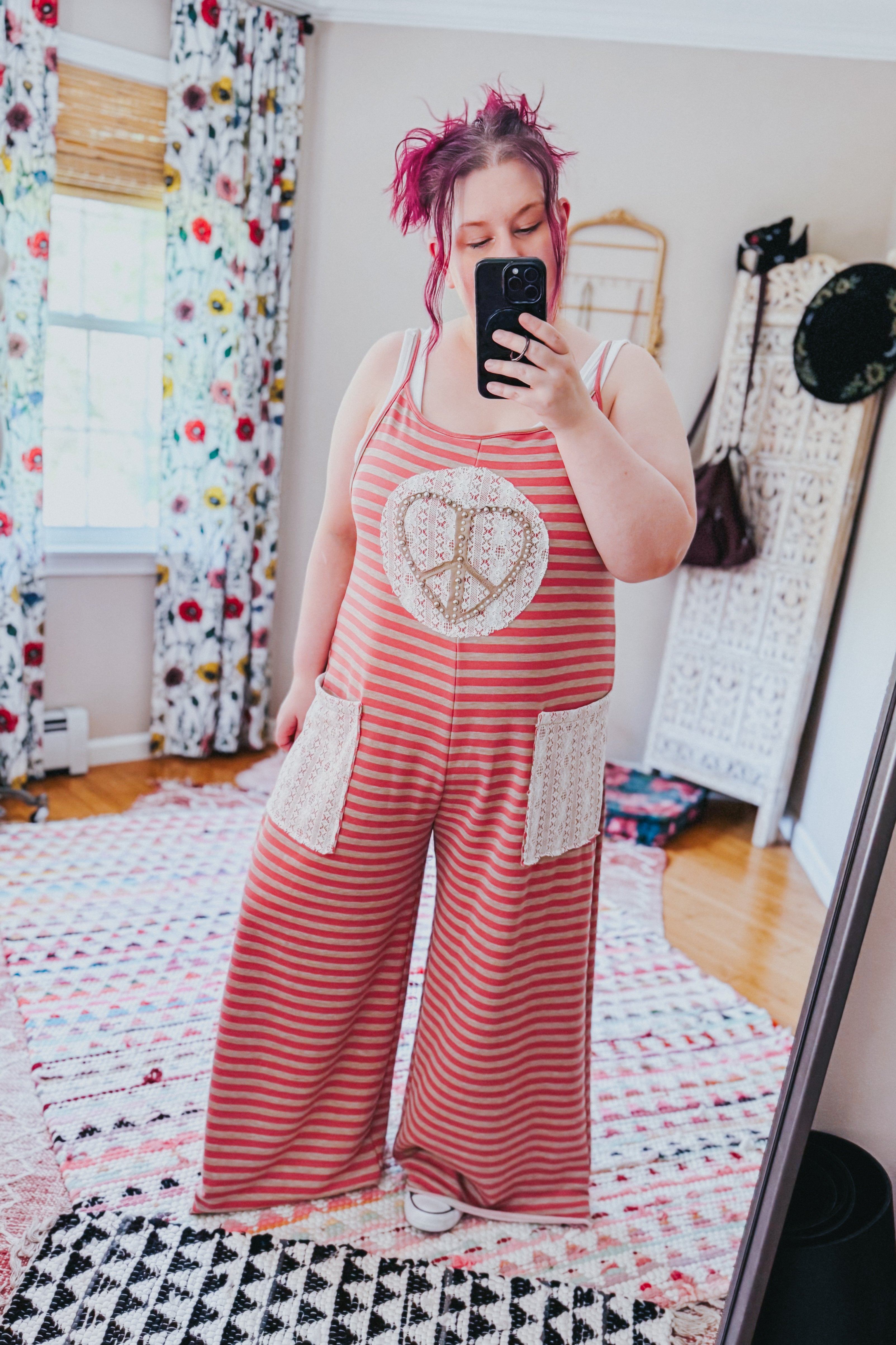 For My Lover Striped Lace Patch Jumpsuit