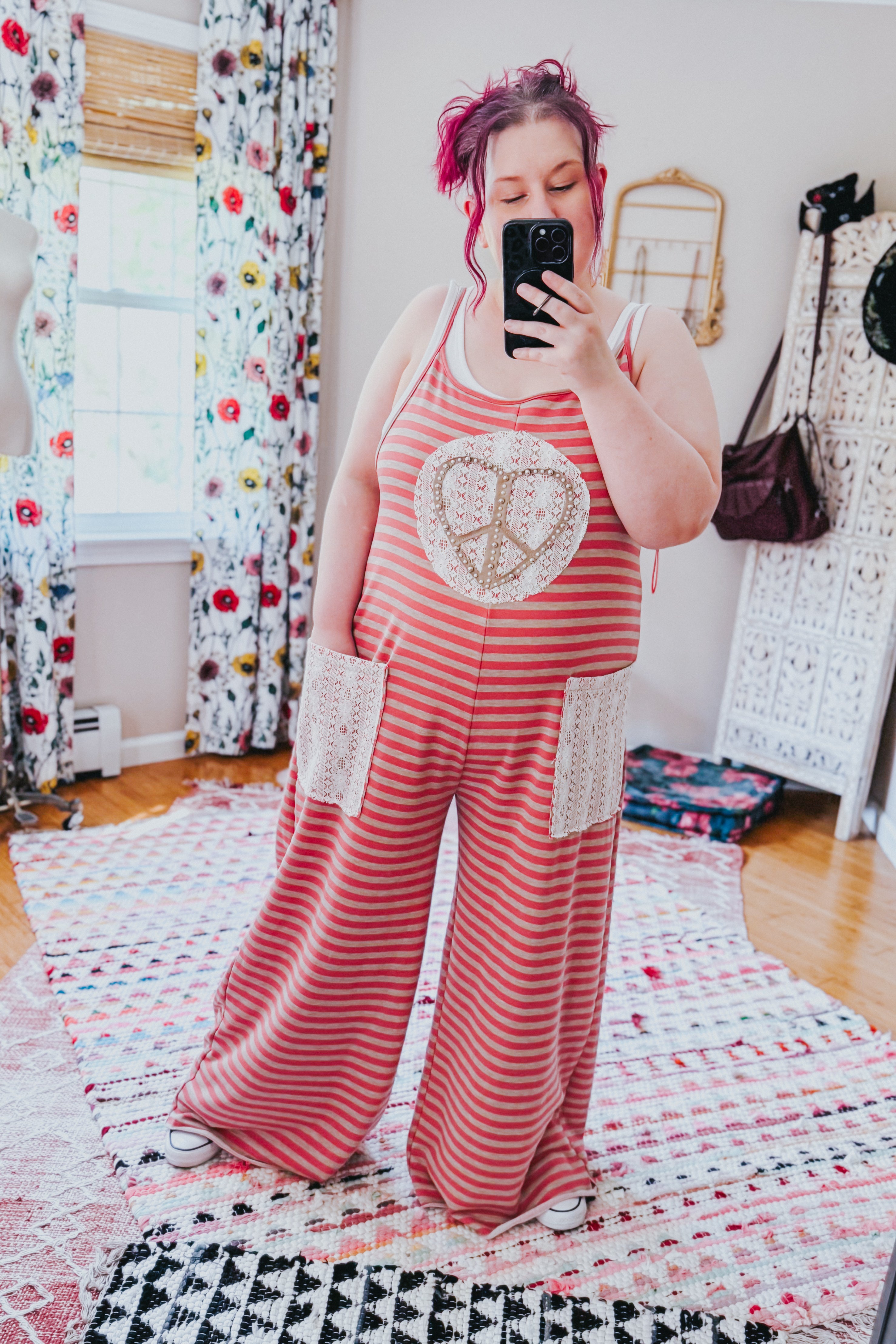 For My Lover Striped Lace Patch Jumpsuit