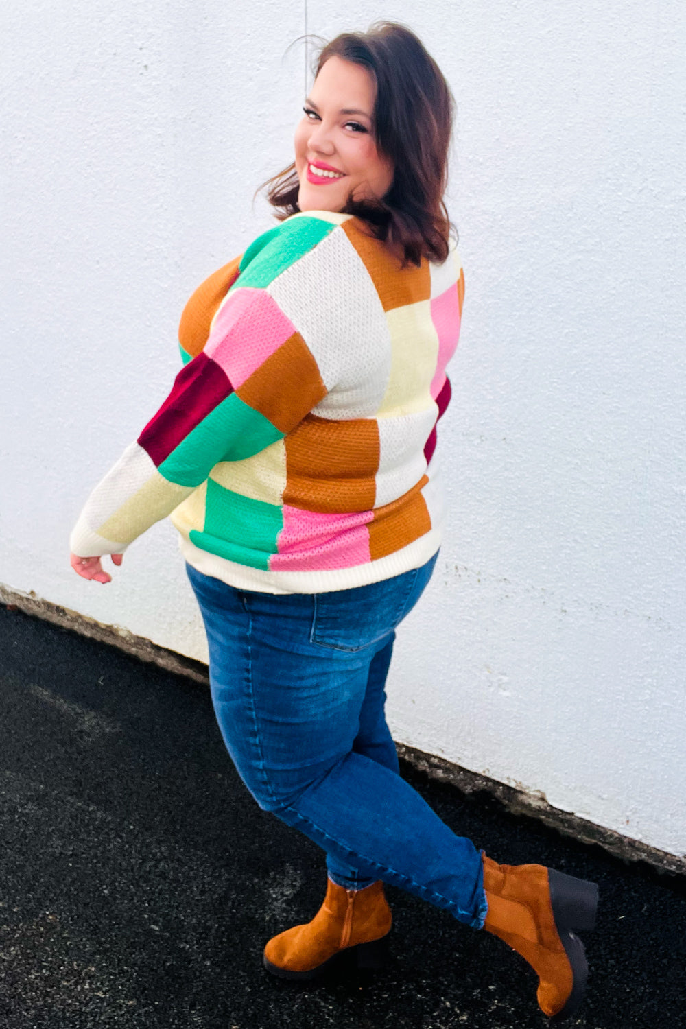 Adorable In Checker Jacquard Knit Sweater