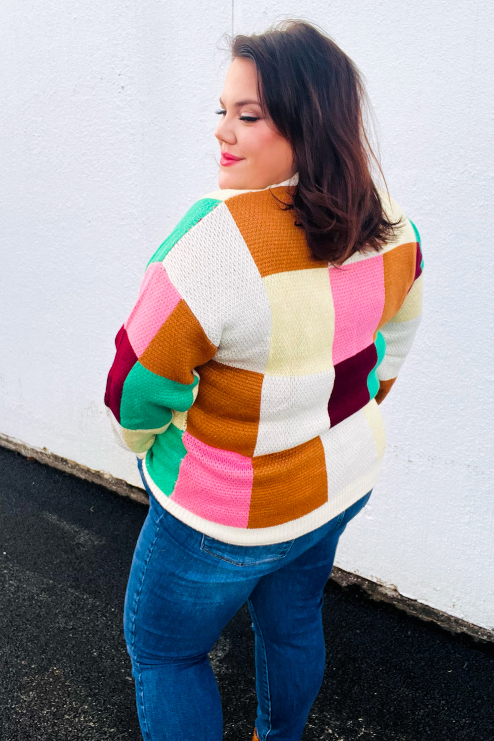 Adorable In Checker Jacquard Knit Sweater