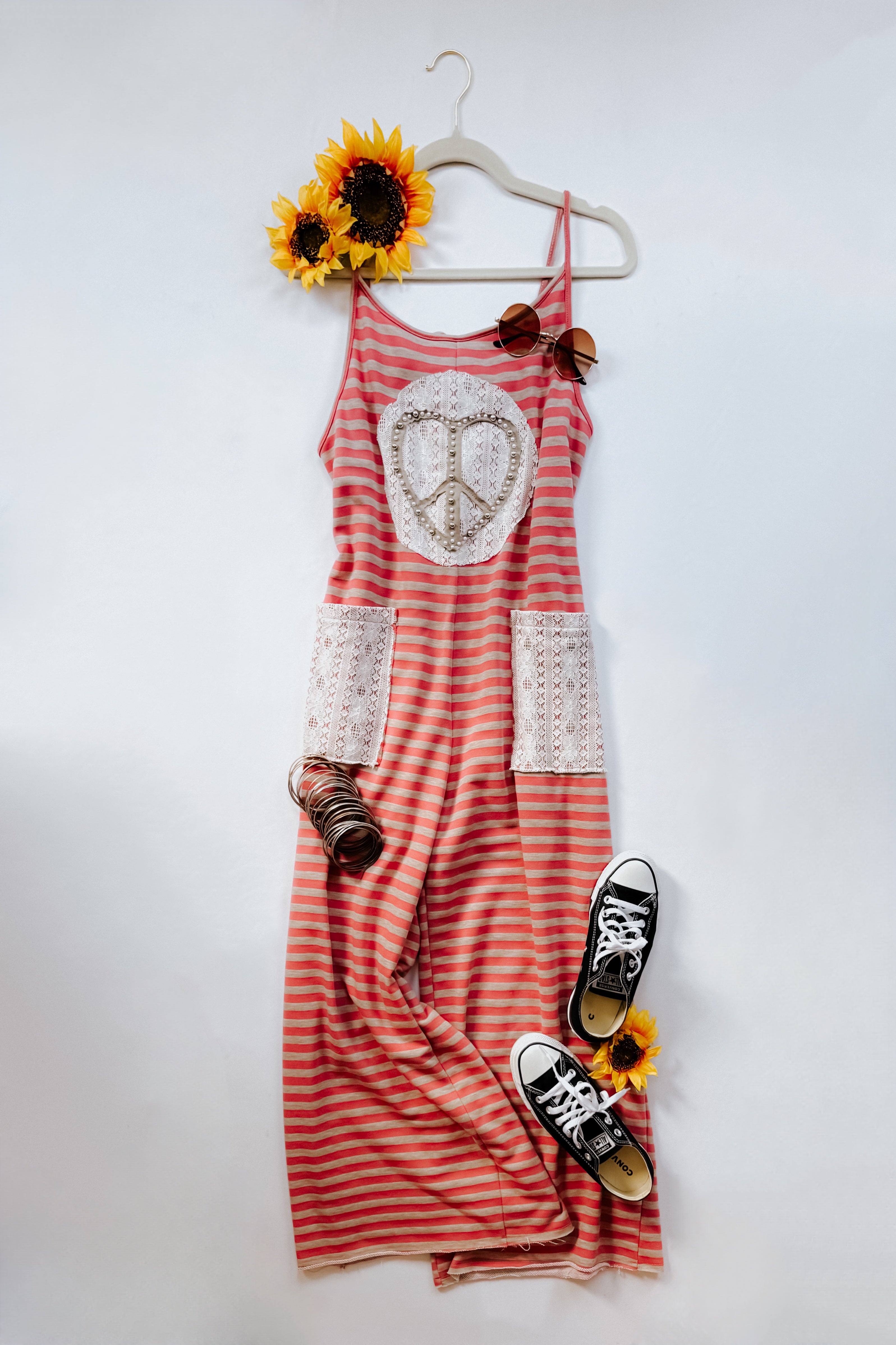 For My Lover Striped Lace Patch Jumpsuit