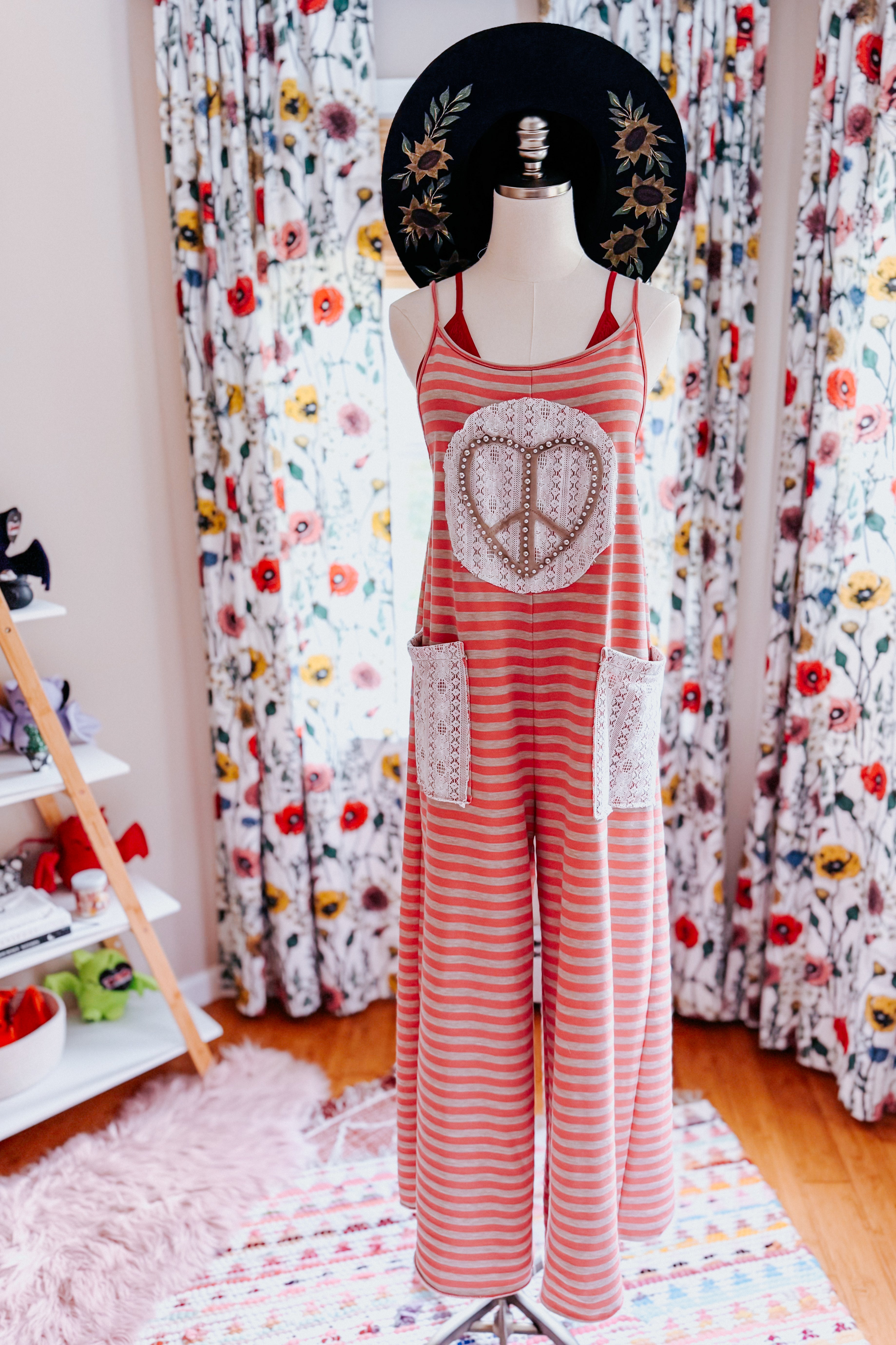 For My Lover Striped Lace Patch Jumpsuit