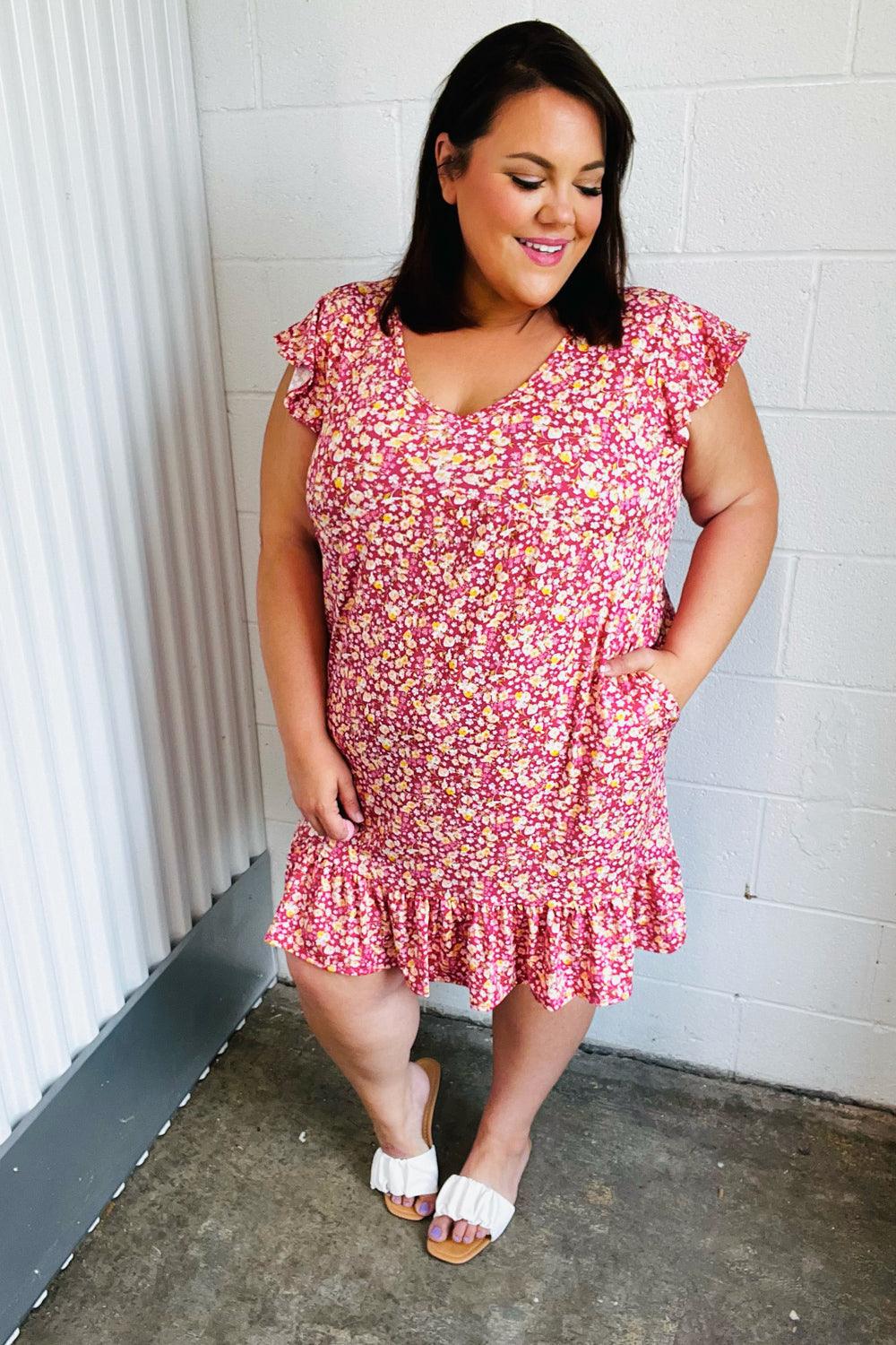 French Rose Floral Babydoll Midi Dress - Atomic Wildflower