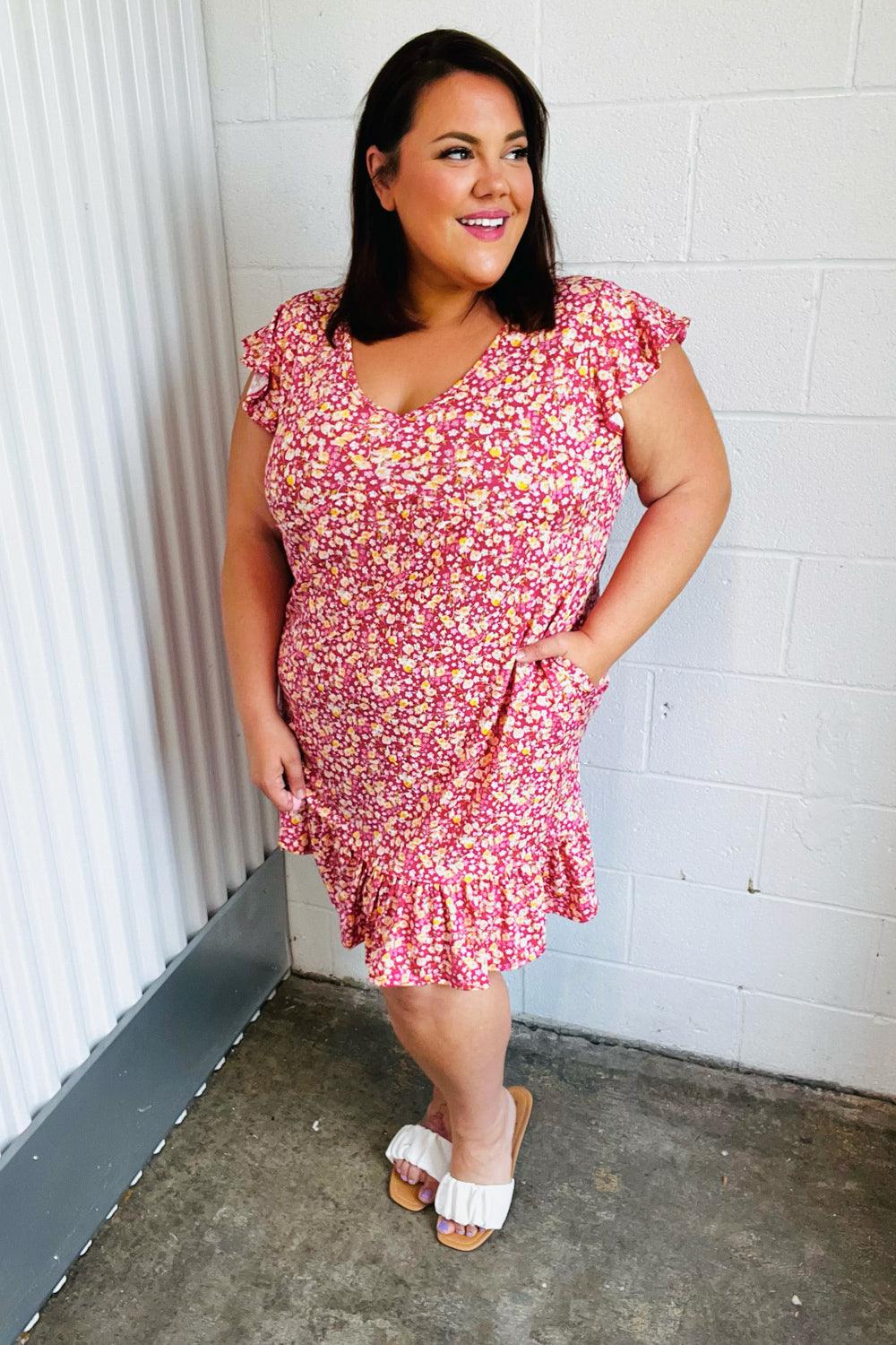 French Rose Floral Babydoll Midi Dress - Atomic Wildflower