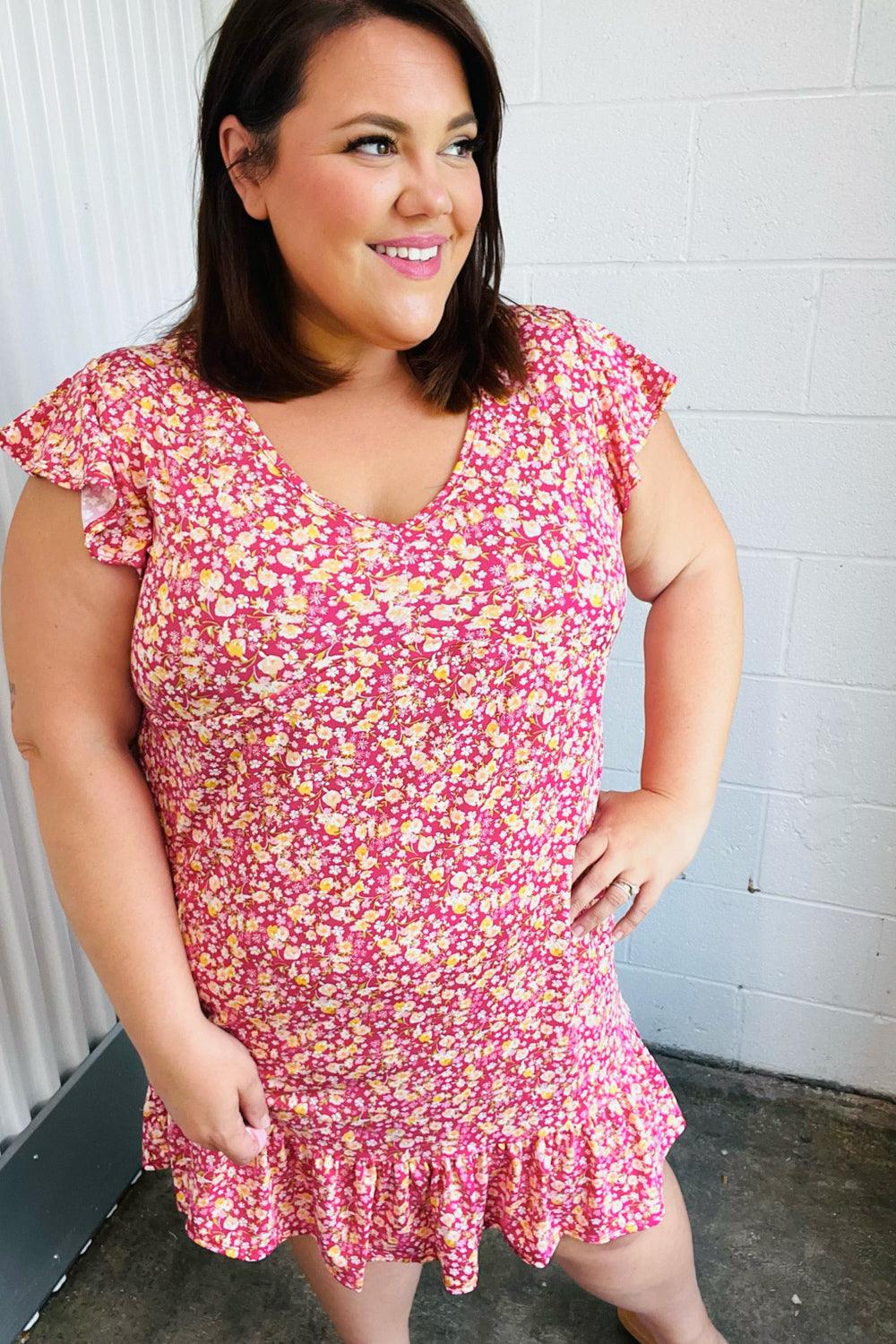 French Rose Floral Babydoll Midi Dress - Atomic Wildflower