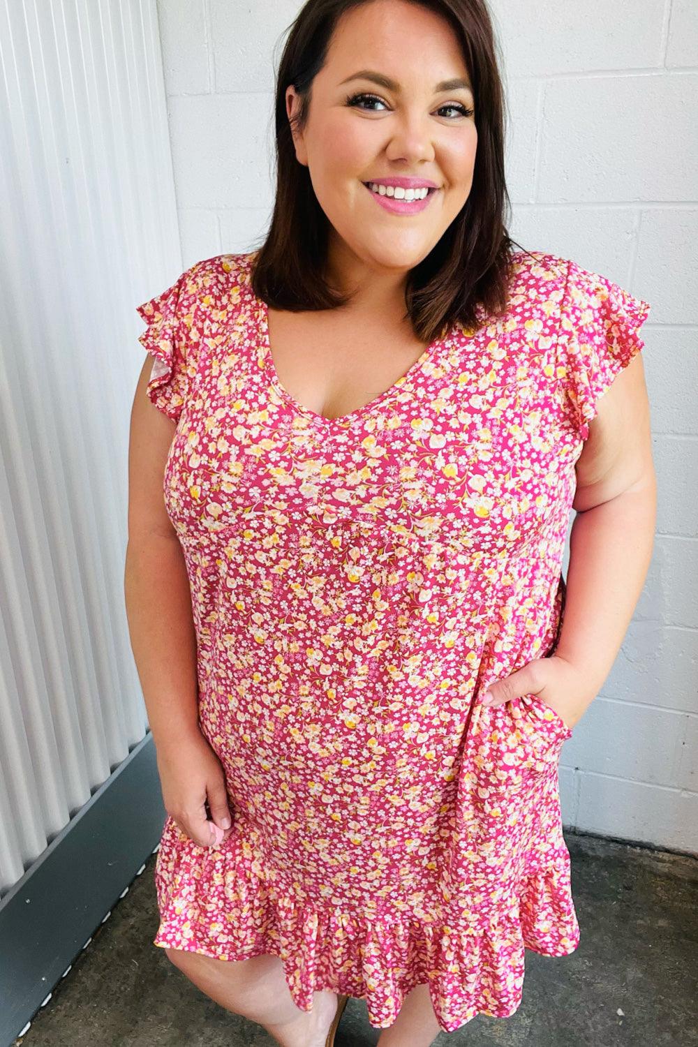 French Rose Floral Babydoll Midi Dress - Atomic Wildflower