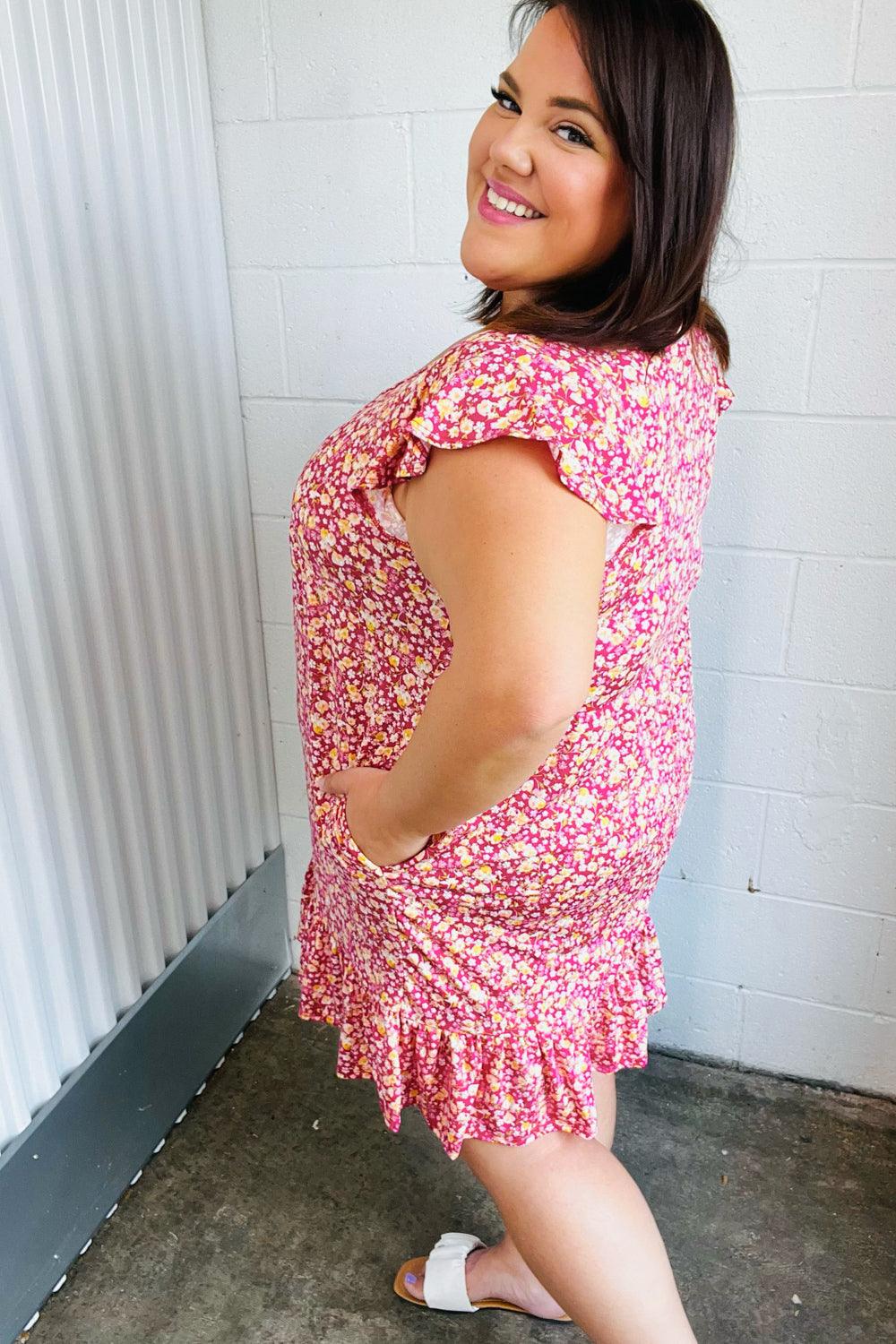 French Rose Floral Babydoll Midi Dress - Atomic Wildflower