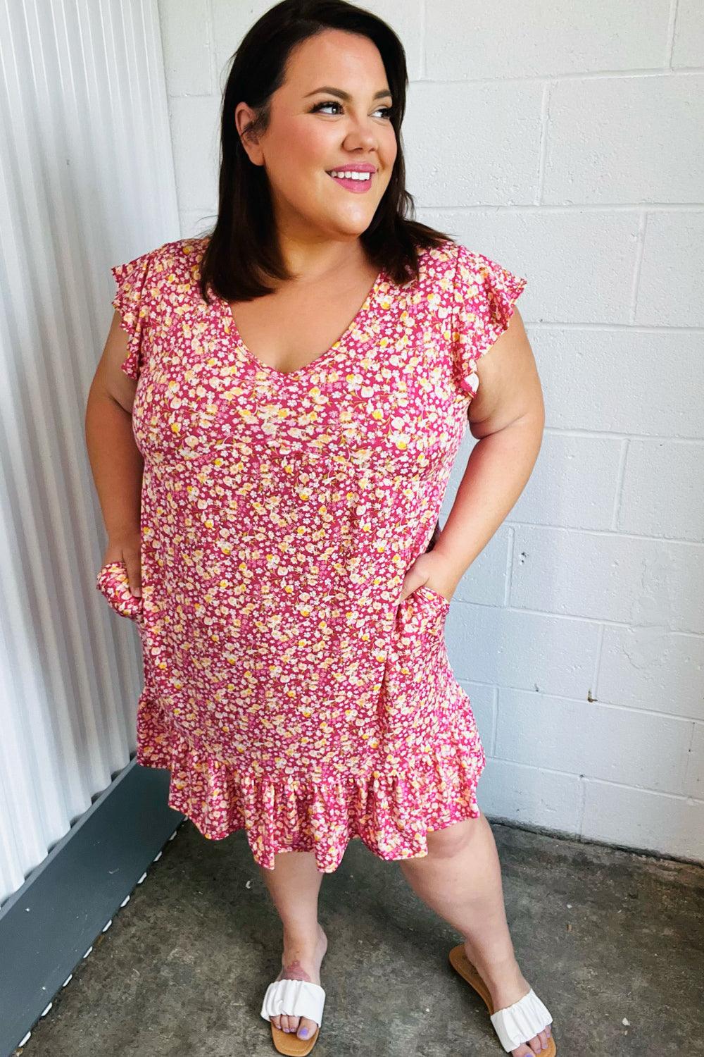 French Rose Floral Babydoll Midi Dress - Atomic Wildflower