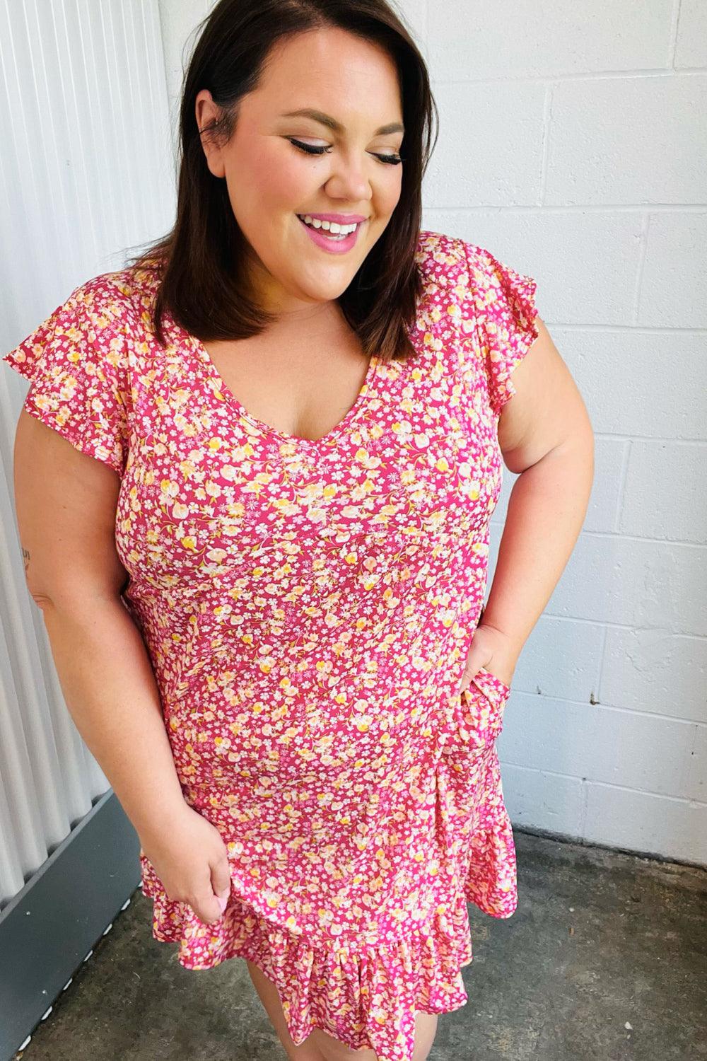 French Rose Floral Babydoll Midi Dress - Atomic Wildflower
