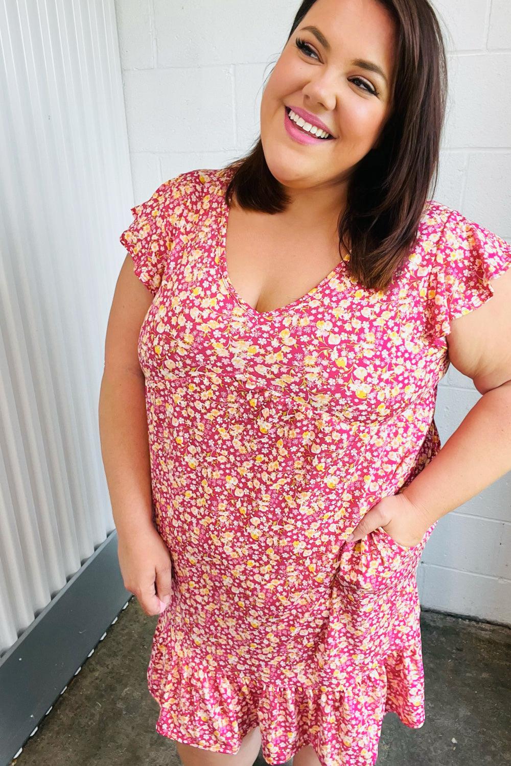French Rose Floral Babydoll Midi Dress - Atomic Wildflower
