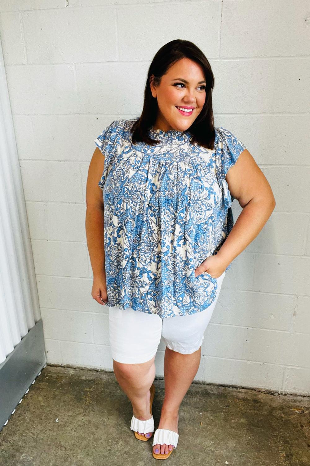 Maggie Paisley Mock Neck Flutter Sleeve Top - Atomic Wildflower